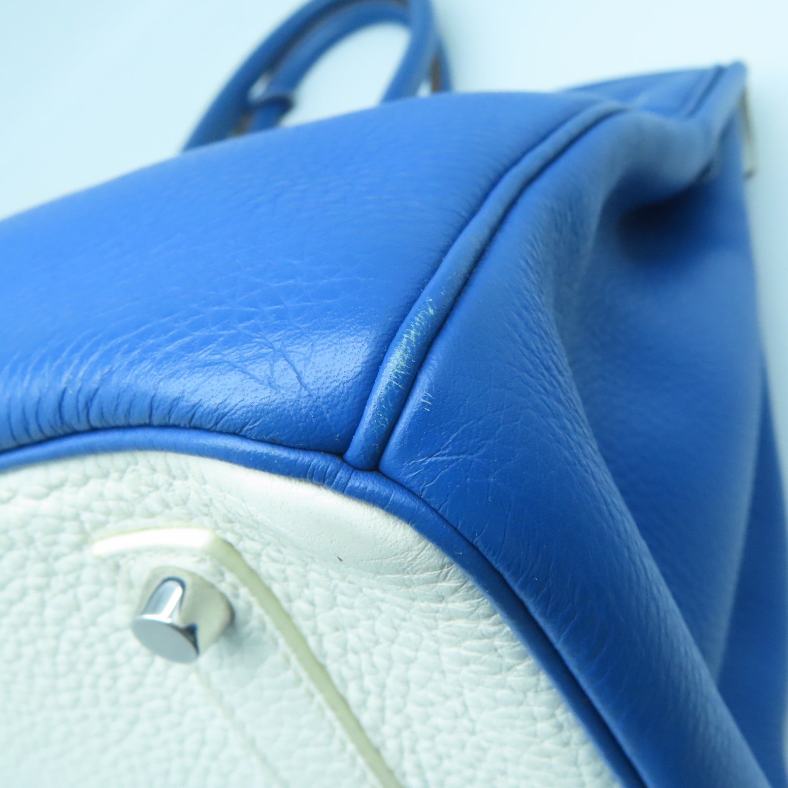 HERMES Clemence皮革Birkin 35银扣手挽袋水妖蓝/白色
