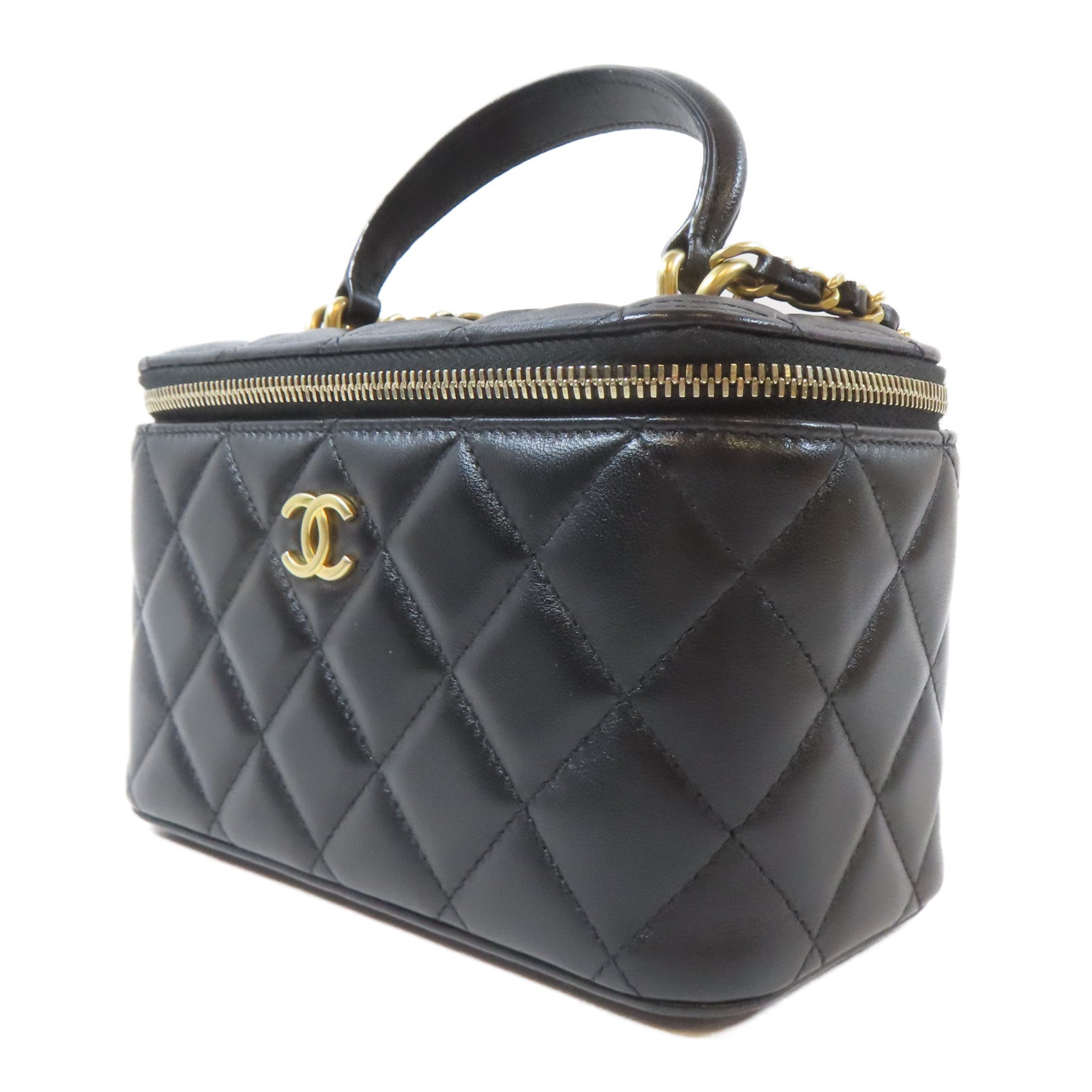 CHANEL 【激減優惠】菱格羊皮皮革Vanity Case金扣鏈帶肩背袋黑色