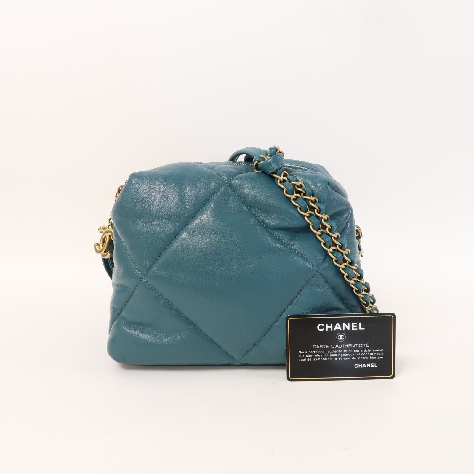 CHANEL 【激減優惠】菱格羊皮皮革Shoulder Bag金扣鏈帶肩背袋藍綠色