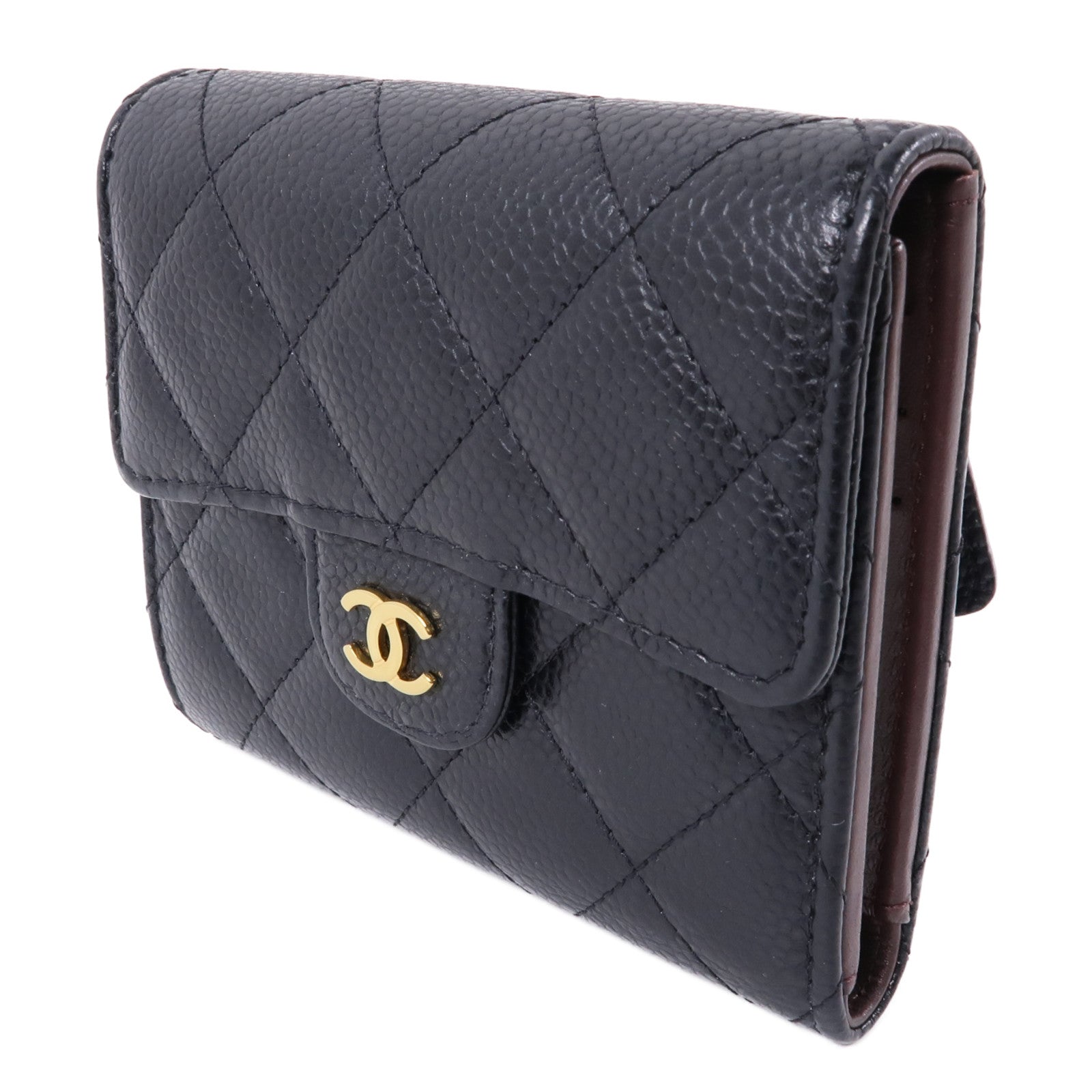CHANEL 牛皮皮革Wallet金扣錢包黑色