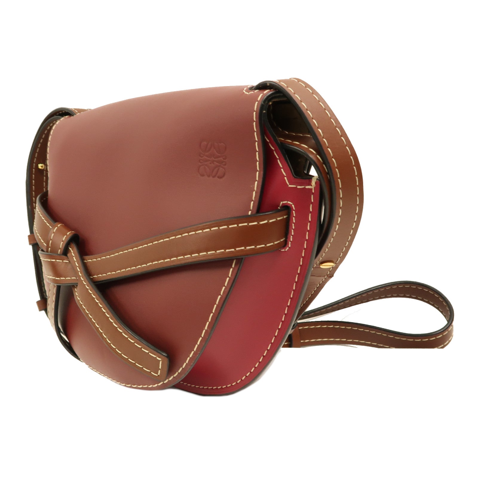LOEWE 牛皮皮革Gate Small金扣肩背袋紅色