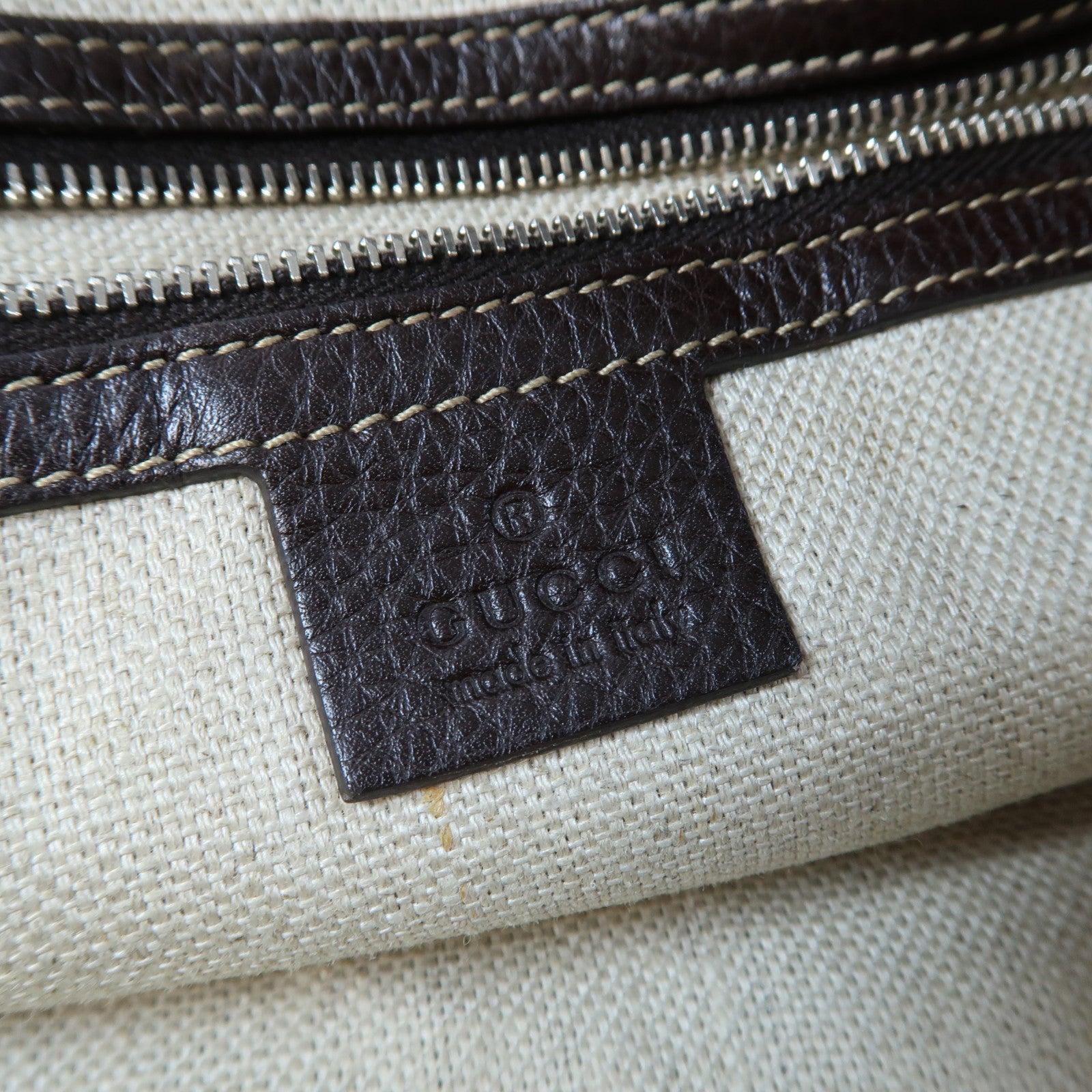 GUCCI 【激減優惠】帆布/皮革Tote Bag銀扣肩背袋啡色