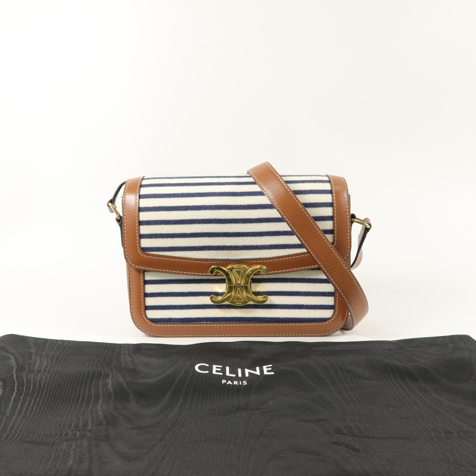 CELINE 【激減優惠】棉布/牛皮皮革Medium Classique Triomphe肩背袋