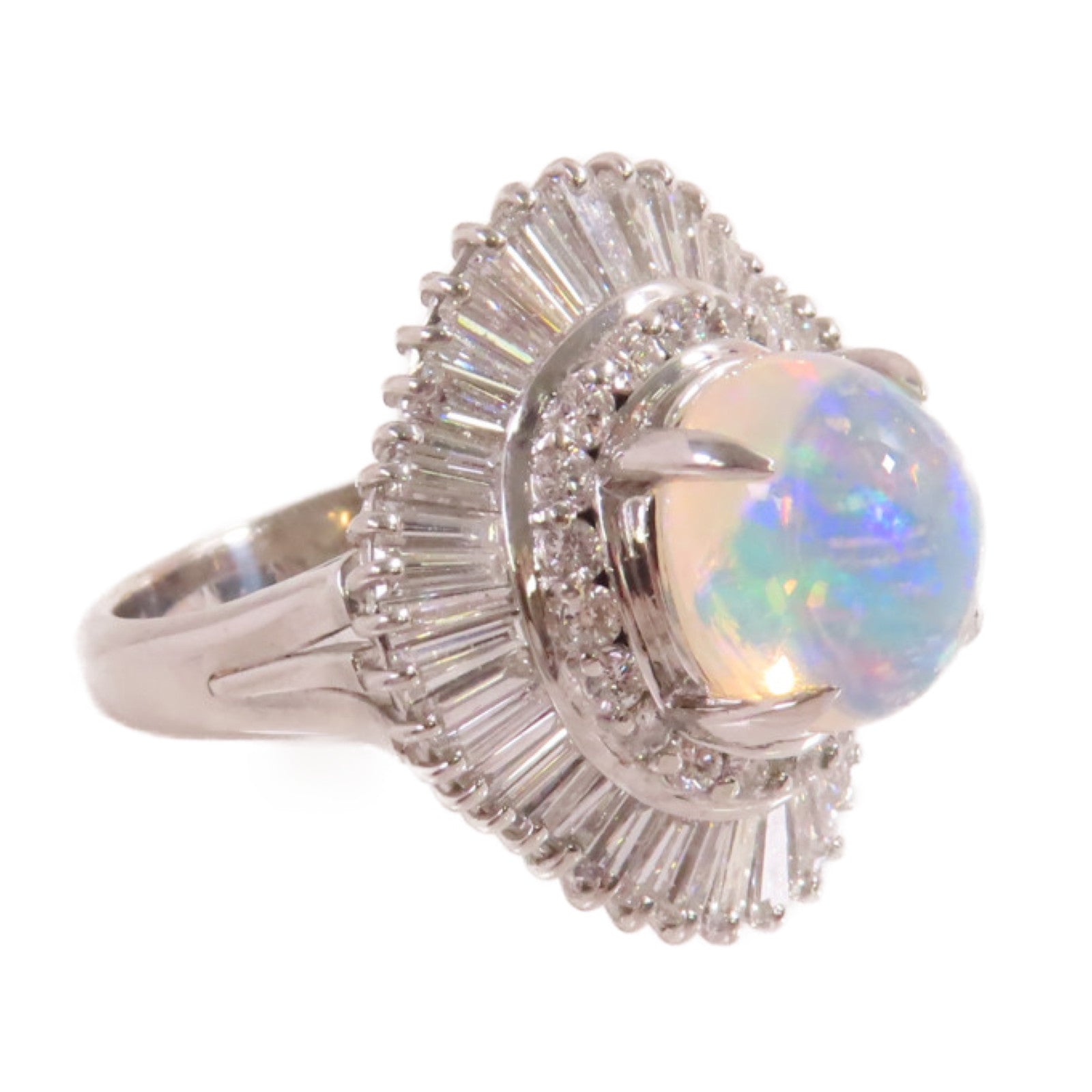 JEWELRY PT900鉑金/2.79ct蛋白石/1.73ct鑚石Opal Diamond Ring戒指US#6.25
