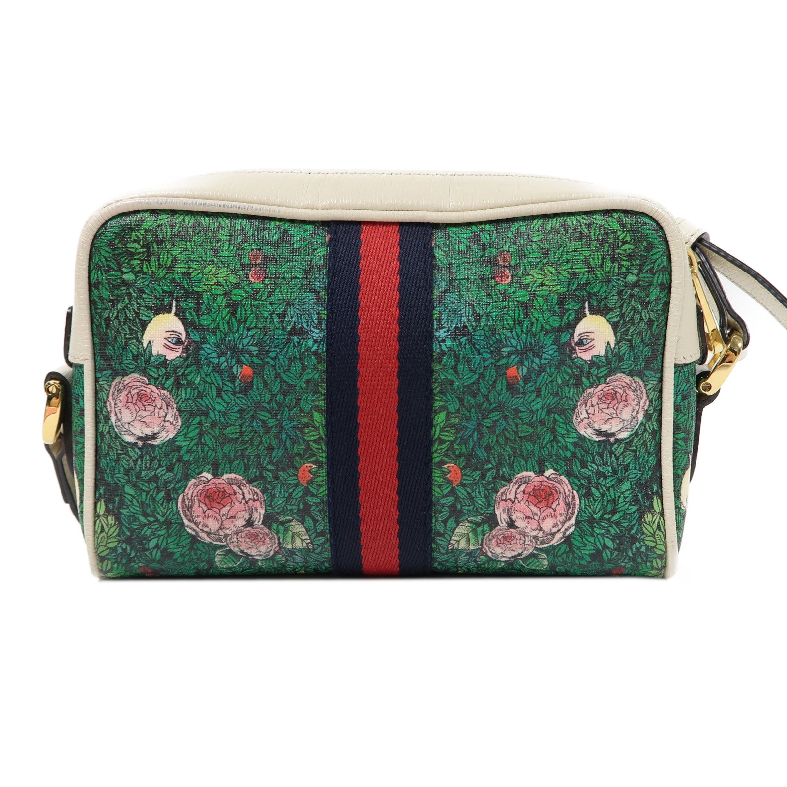 GUCCI 【激減優惠】塗層帆布Shoulder Bag金扣肩背袋綠色/米色