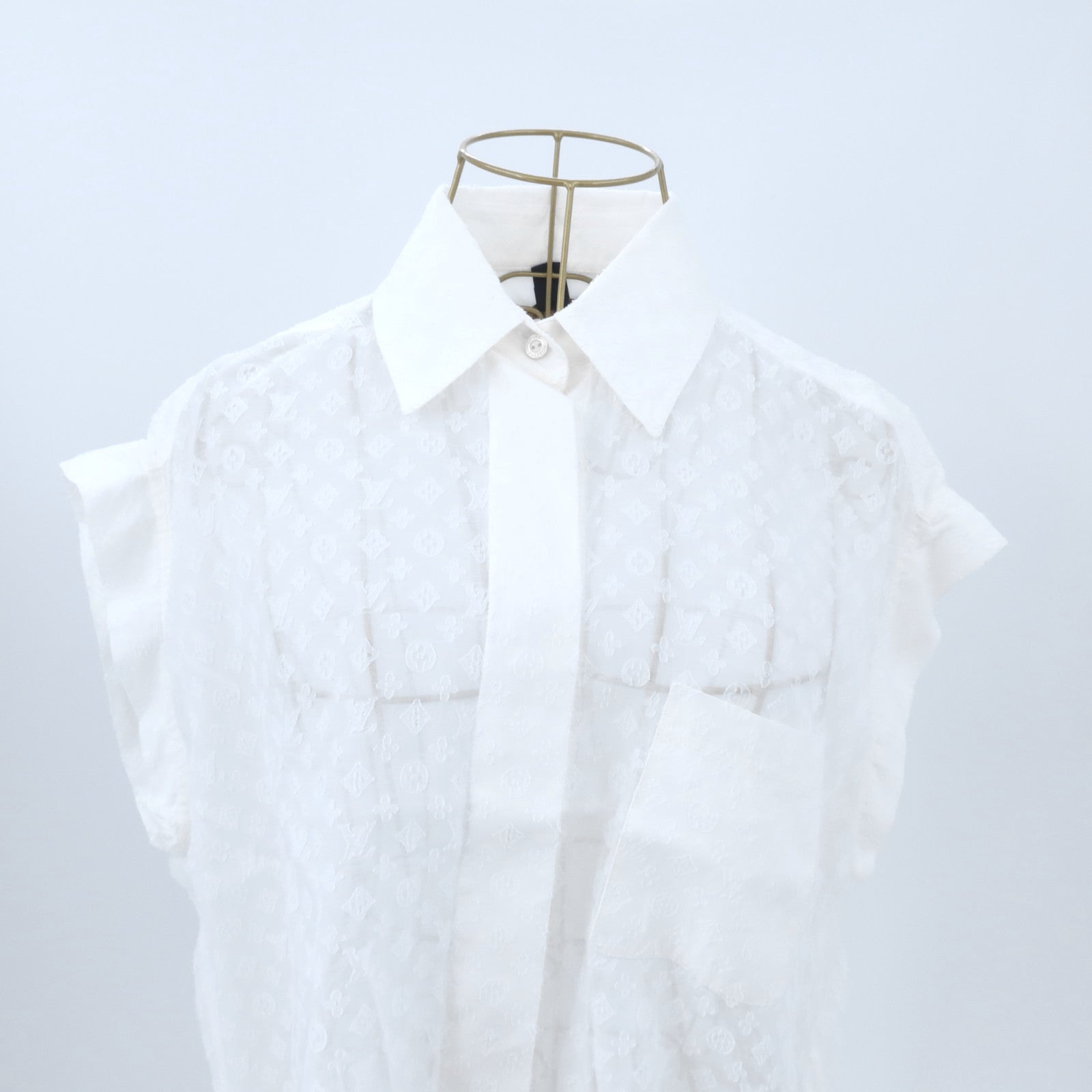 LOUIS VUITTON Cotton/Silk Monogram Sleeveless Shirt Blouse Top上衣
