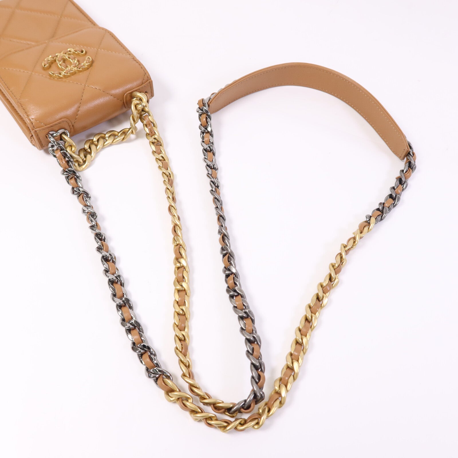 CHANEL 羊皮皮革CHANEL 19 Phone Bag金扣鏈帶手挽肩背兩用袋