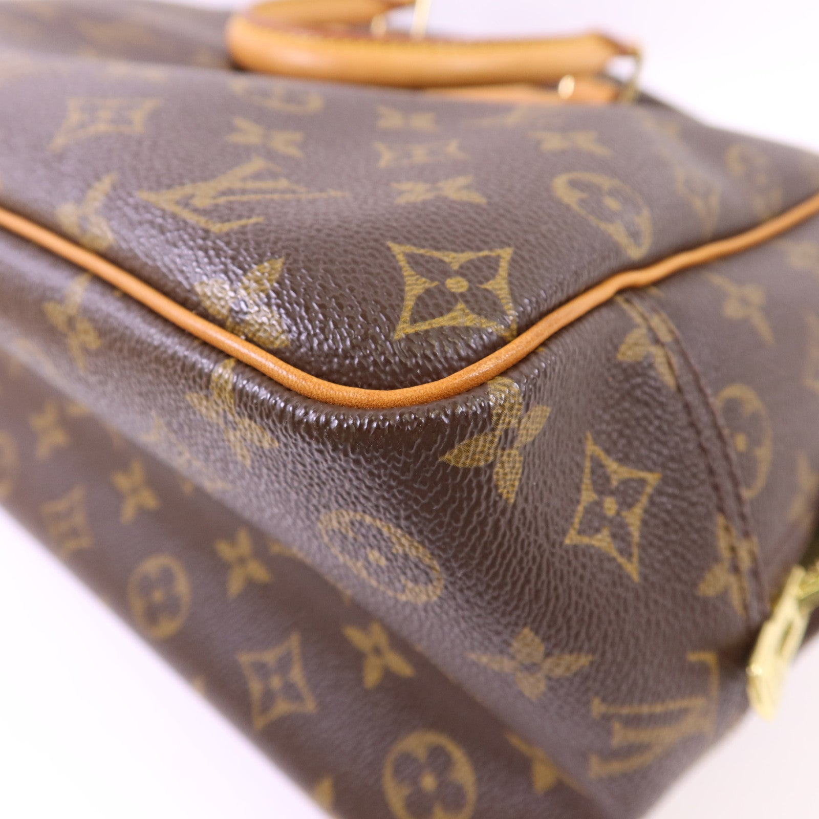 LOUIS VUITTON Monogram Deauville金扣手挽袋棕色