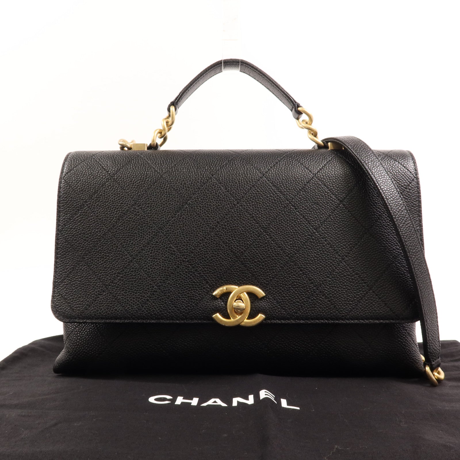 CHANEL 牛皮皮革2 Way Shoulder Bag金扣手挽肩背兩用袋