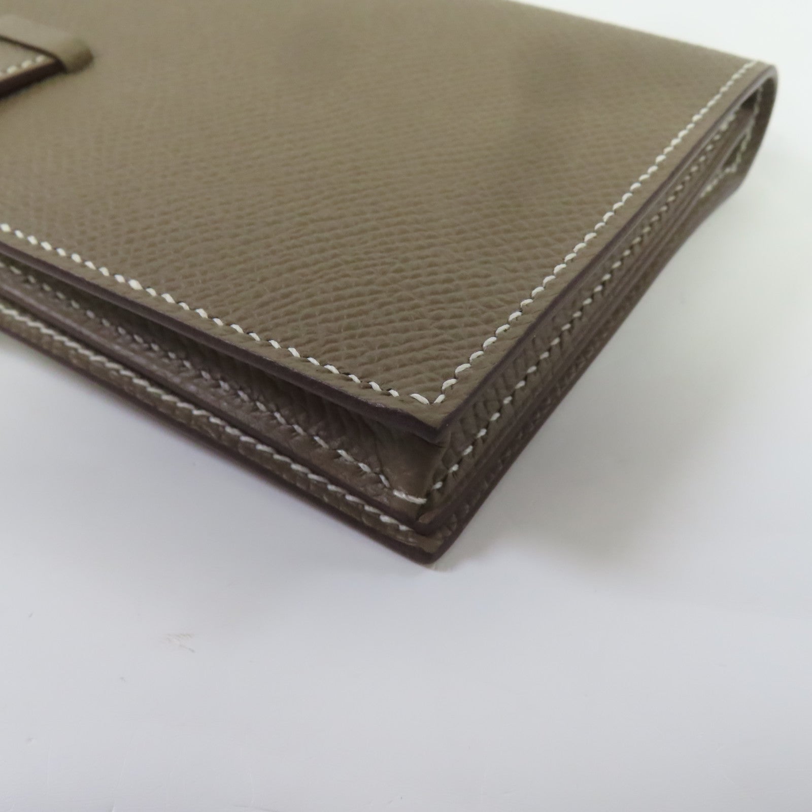 HERMES Epsom皮革Bearn Long Wallet銀扣雙摺長錢包大象灰色