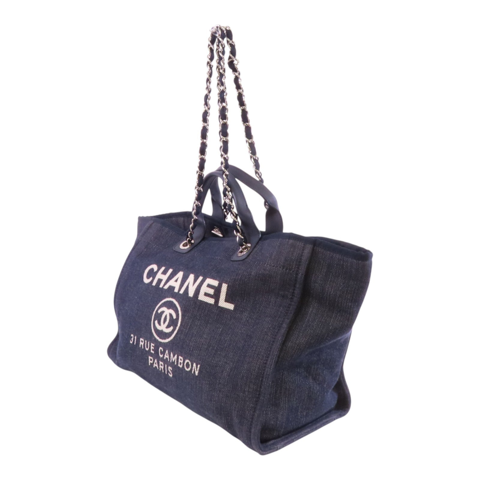 CHANEL 牛仔布Deauville Tote銀扣手挽肩背兩用袋