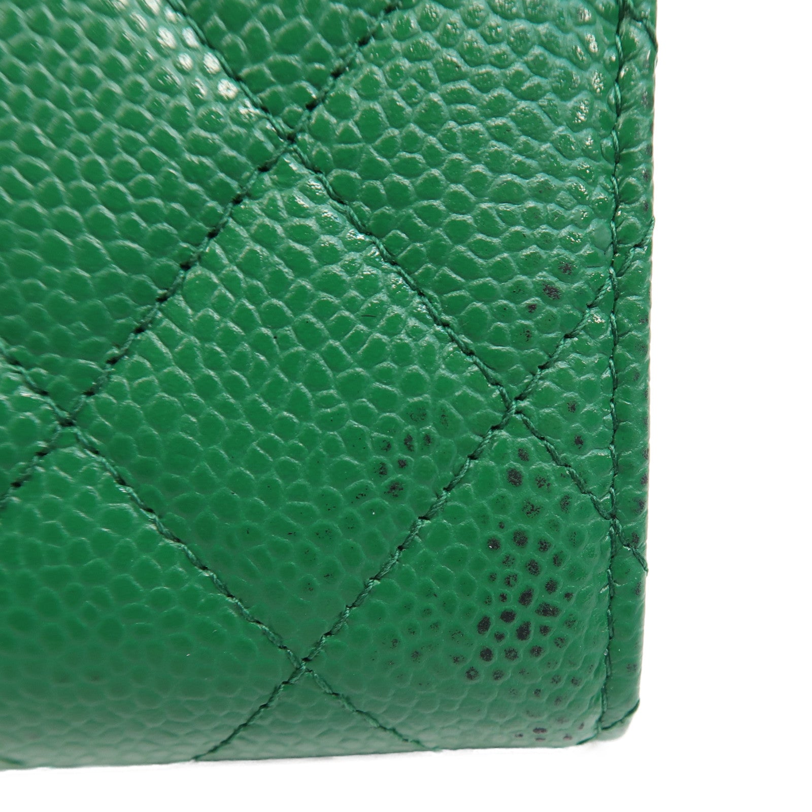 CHANEL 菱格Caviar皮革Wallet銀扣短錢包綠色