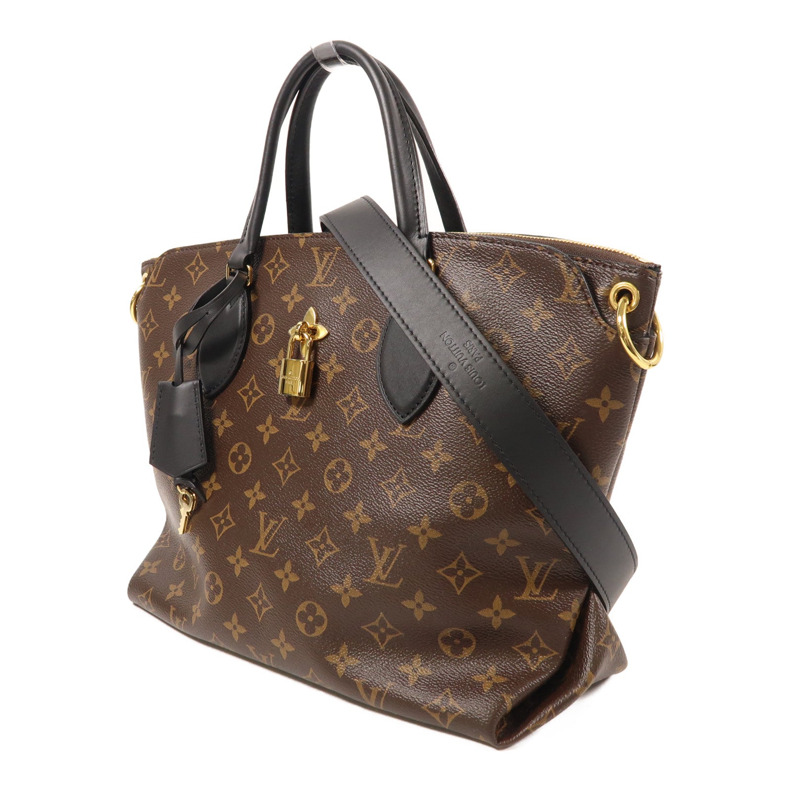 LOUIS VUITTON Monogram Flower Zip MM金扣手挽肩背兩用袋