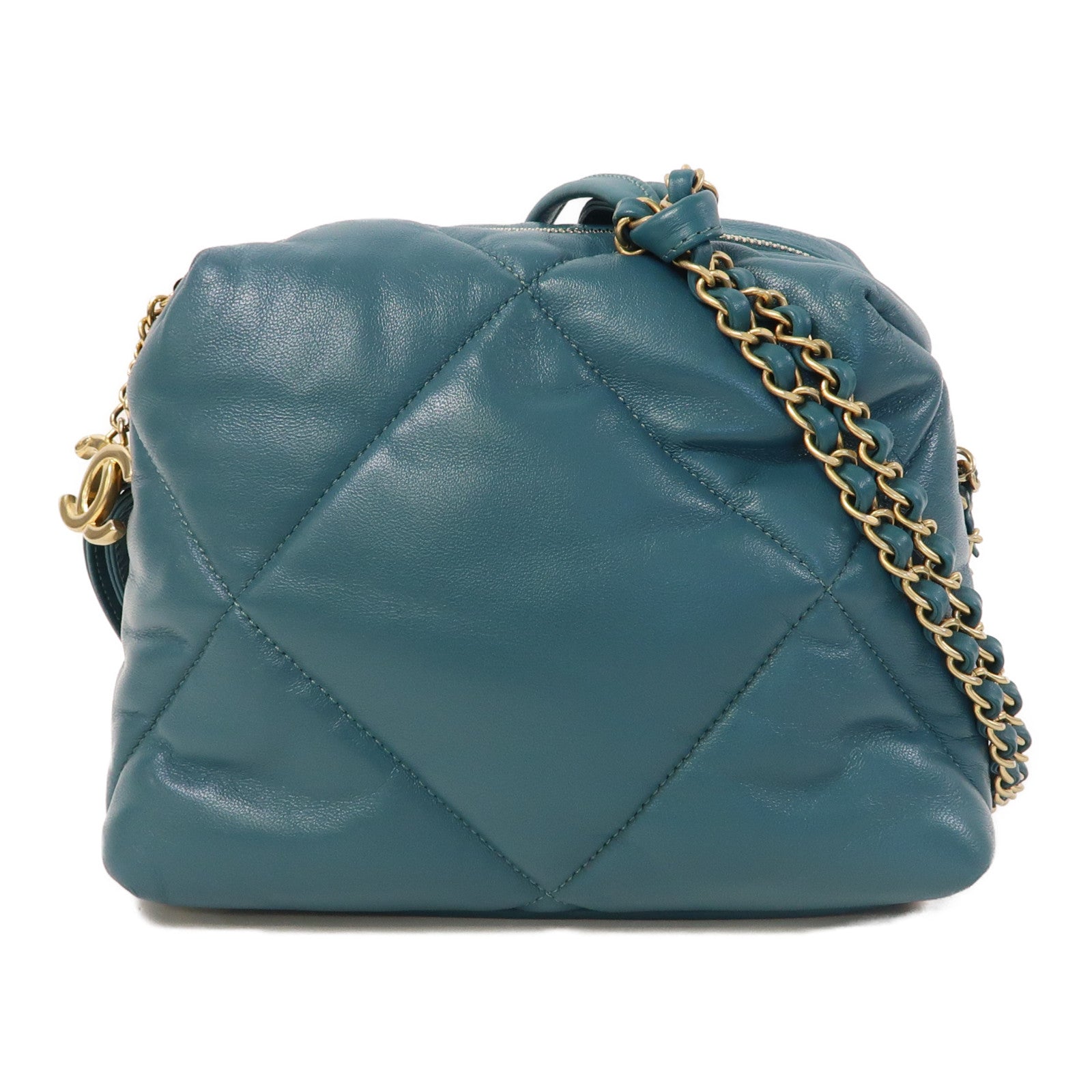 CHANEL 【激減優惠】菱格羊皮皮革Shoulder Bag金扣鏈帶肩背袋藍綠色