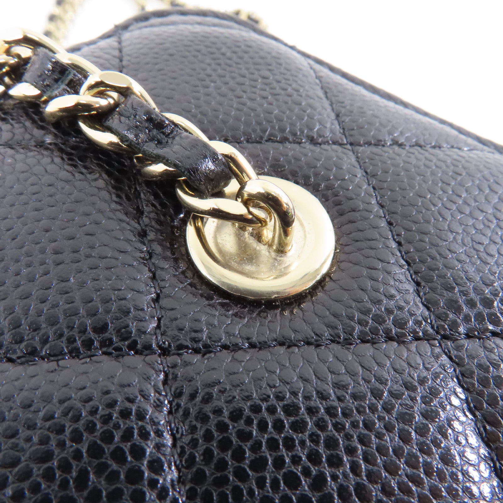 CHANEL 菱格Caviar皮革Vanity Case金扣鏈帶肩背袋黑色