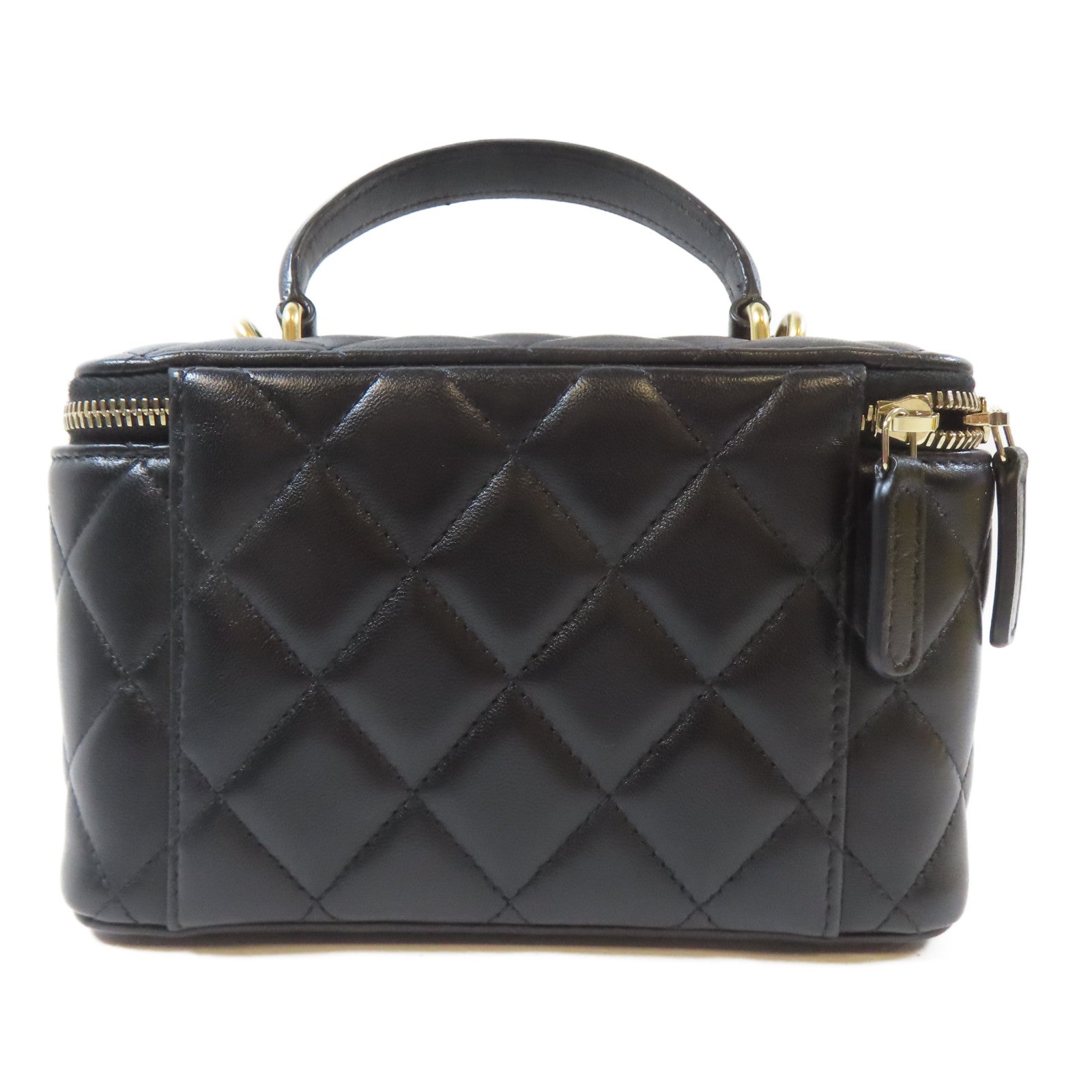 CHANEL 【激減優惠】菱格羊皮皮革Vanity Case金扣鏈帶肩背袋黑色