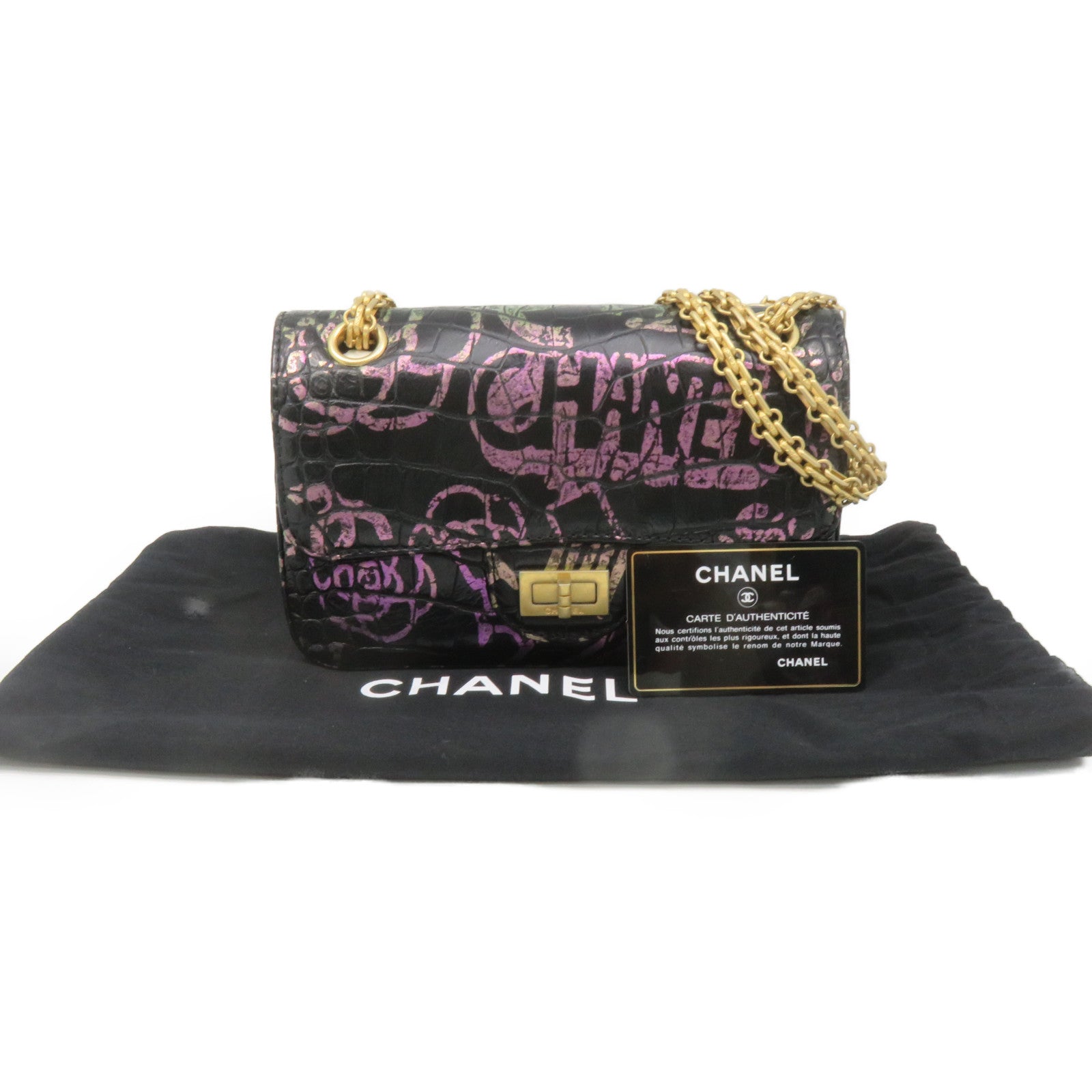 CHANEL 【清倉大減價】鱷魚皮革2.55 Chain Shoulder Bag金扣鏈帶肩背袋黑色/彩色