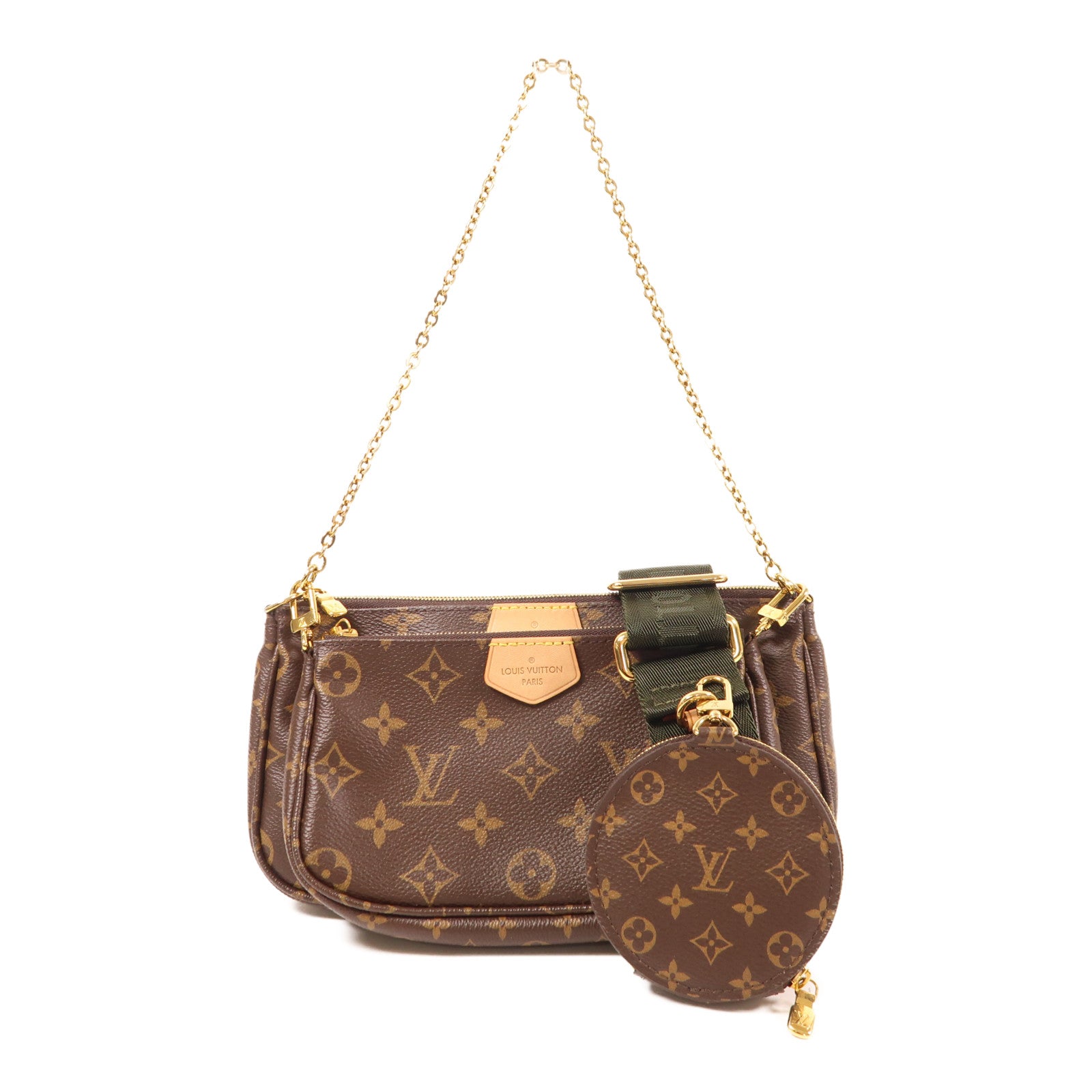 LOUIS VUITTON Monogram Multi Pochette Accessoires金扣肩背袋棕色