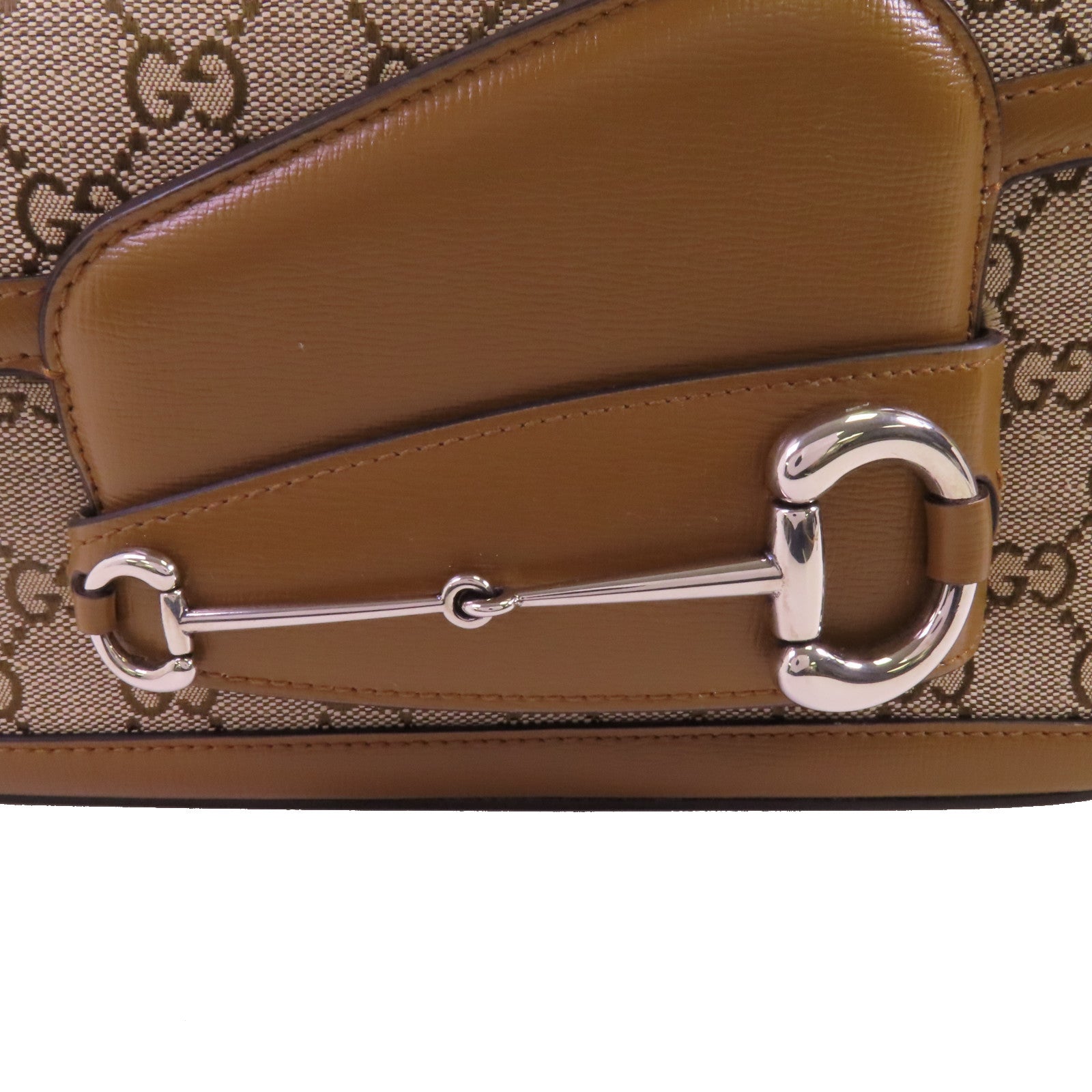 GUCCI GG帆布Horsebit 1955 Small銀扣肩背袋