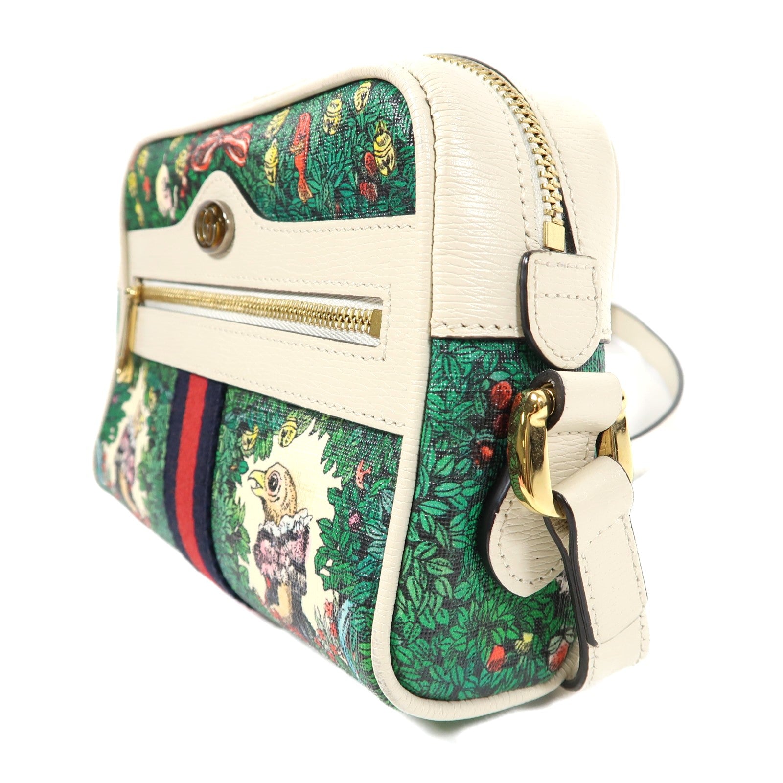 GUCCI 【激減優惠】塗層帆布Shoulder Bag金扣肩背袋綠色/米色