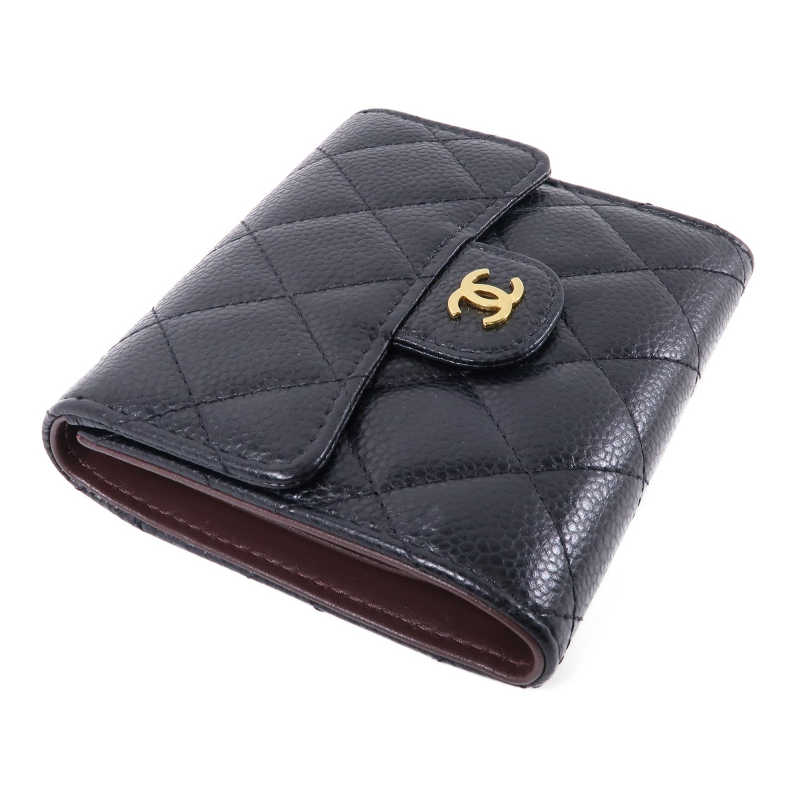 CHANEL 牛皮皮革Wallet金扣錢包黑色