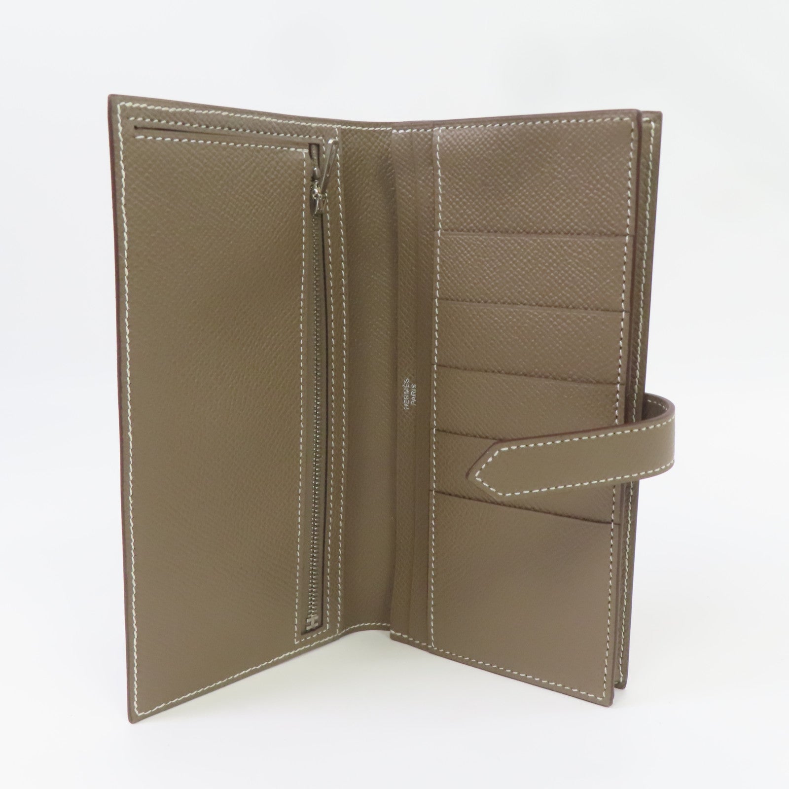 HERMES Epsom皮革Bearn Long Wallet銀扣雙摺長錢包大象灰色