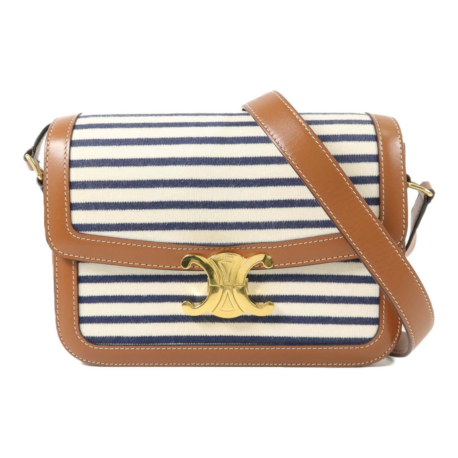 CELINE 【激減優惠】棉布/牛皮皮革Medium Classique Triomphe肩背袋