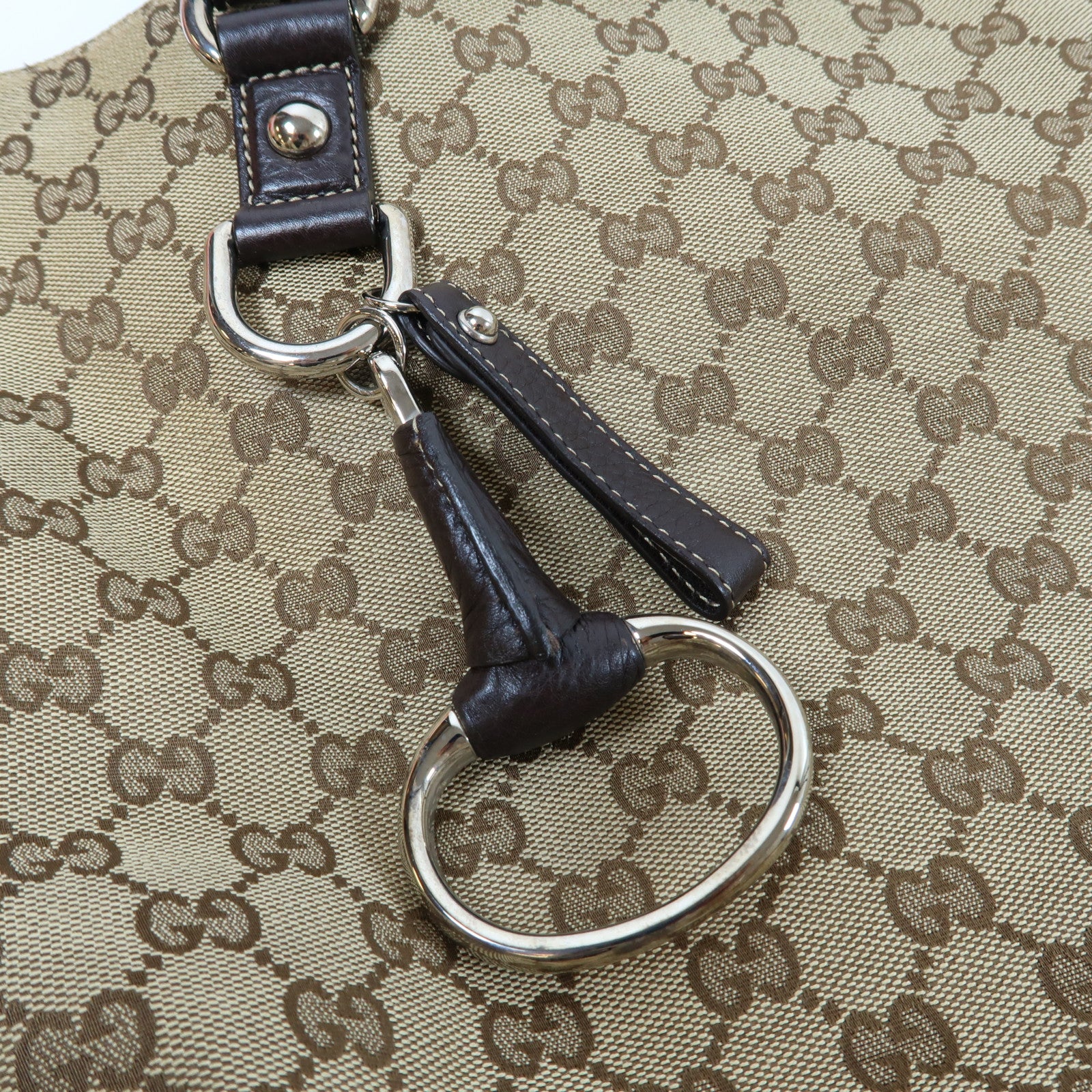 GUCCI 【激減優惠】帆布/皮革Tote Bag銀扣肩背袋啡色