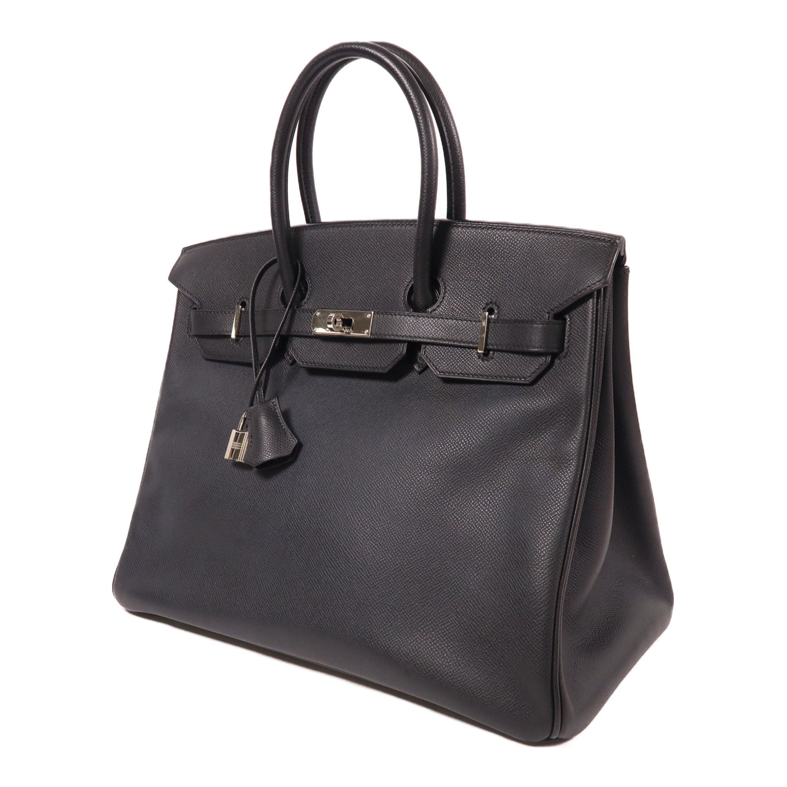 HERMES Epsom皮革Birkin 35銀扣手挽袋黑色