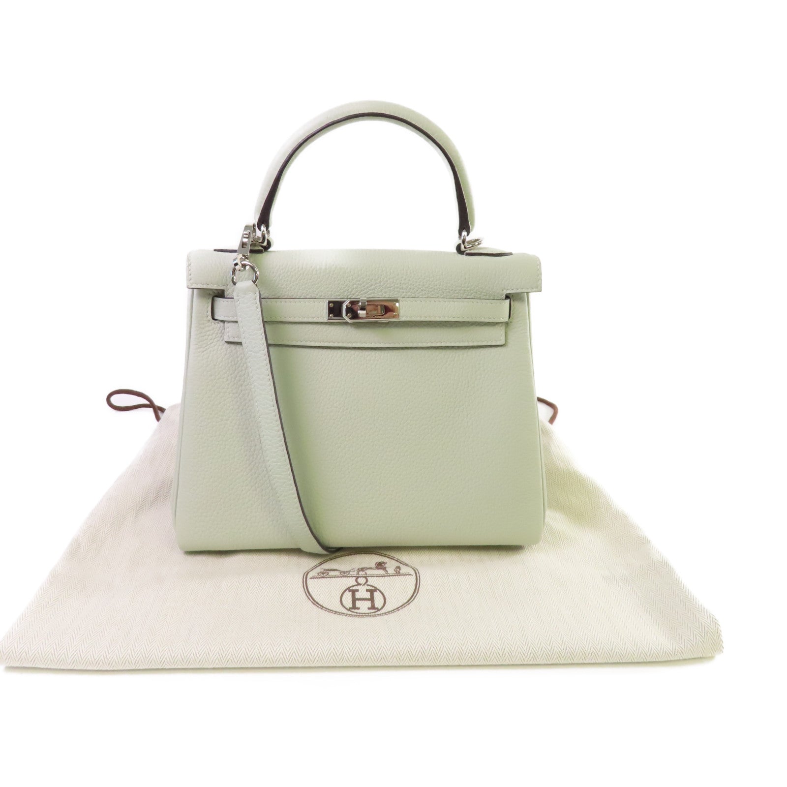 HERMES 【激減優惠】Togo皮革Kelly 25 2way Handbag銀扣手挽肩背兩用袋Gris Neve水晶灰色
