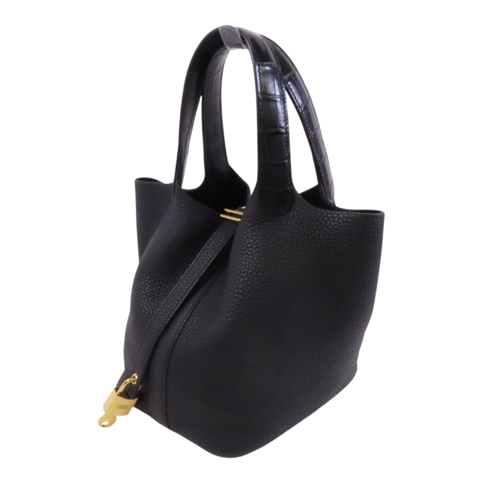 HERMES Clemence皮革/鱷魚皮革Picotin PM Touch金扣手挽袋