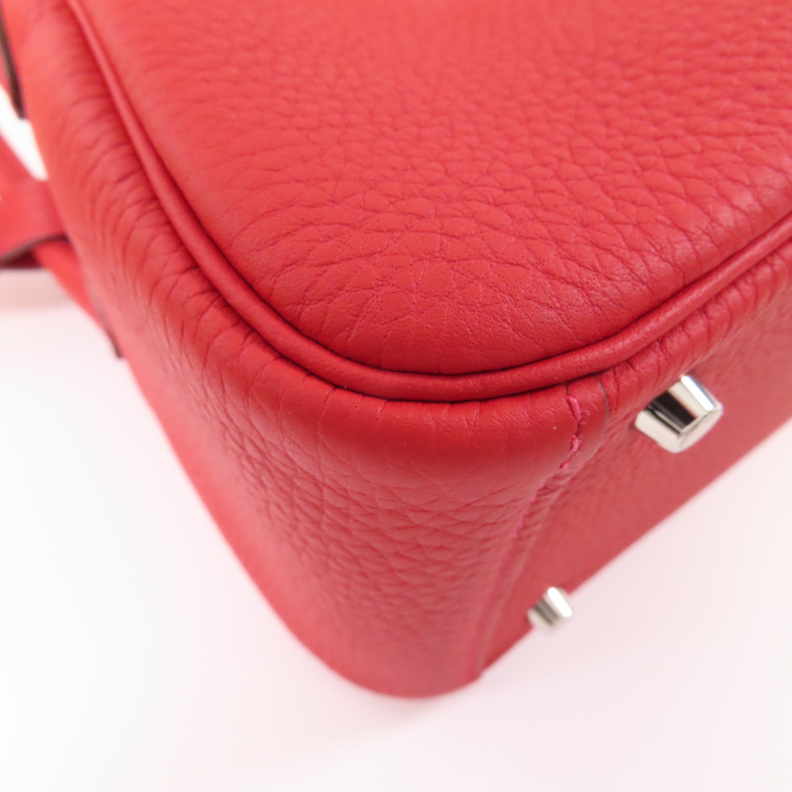 HERMES 【激減優惠】皮革Mini Lindy銀扣手挽肩背兩用袋Vermillon