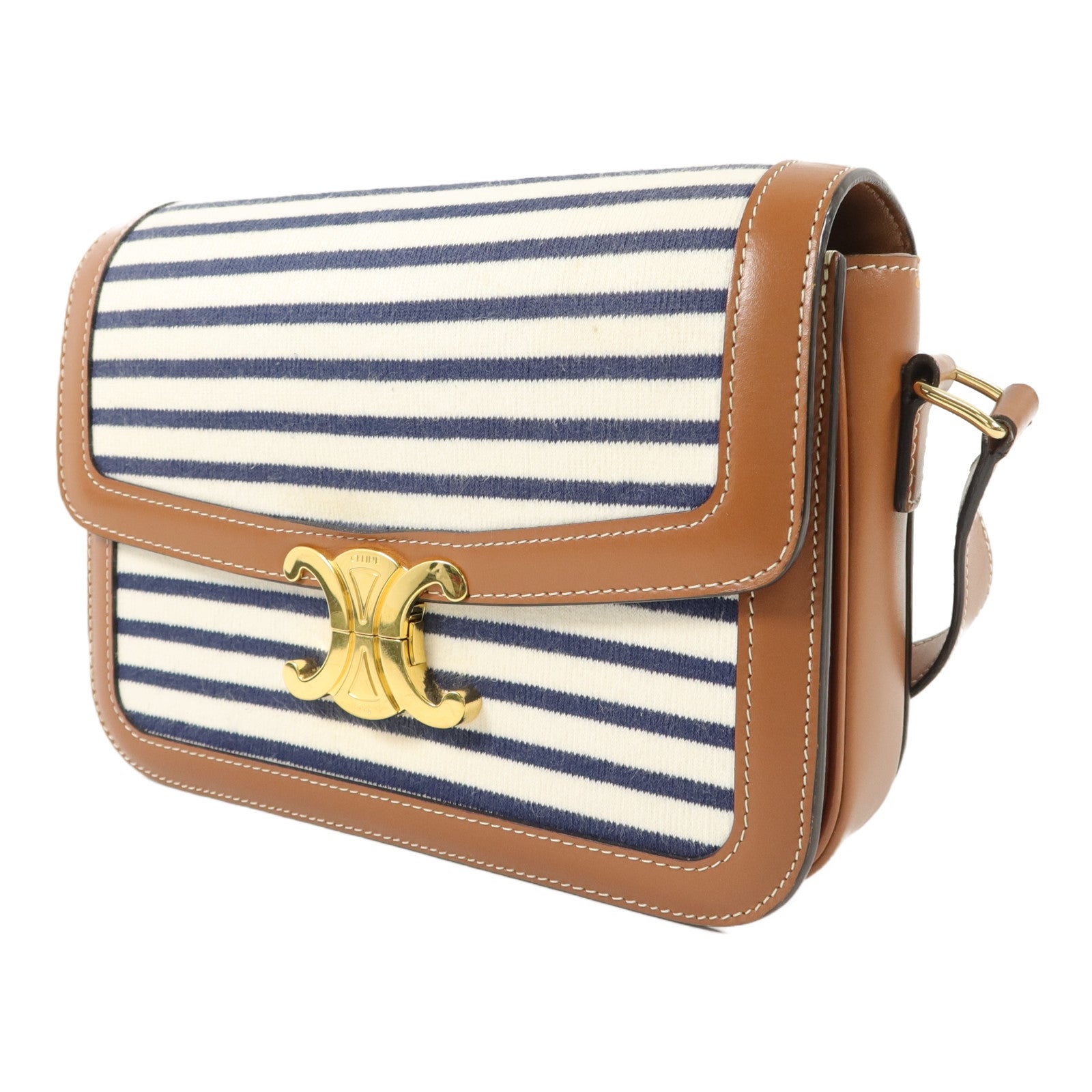 CELINE 【激減優惠】棉布/牛皮皮革Medium Classique Triomphe肩背袋