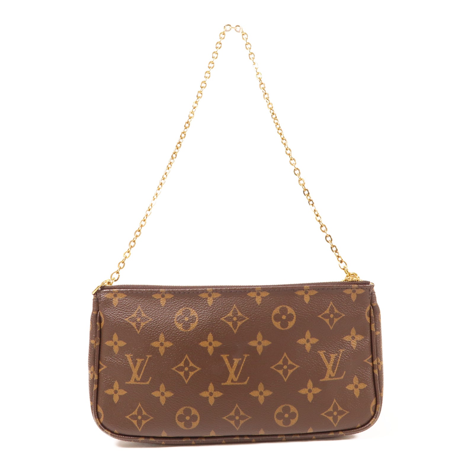 LOUIS VUITTON Monogram Multi Pochette Accessoires金扣肩背袋棕色