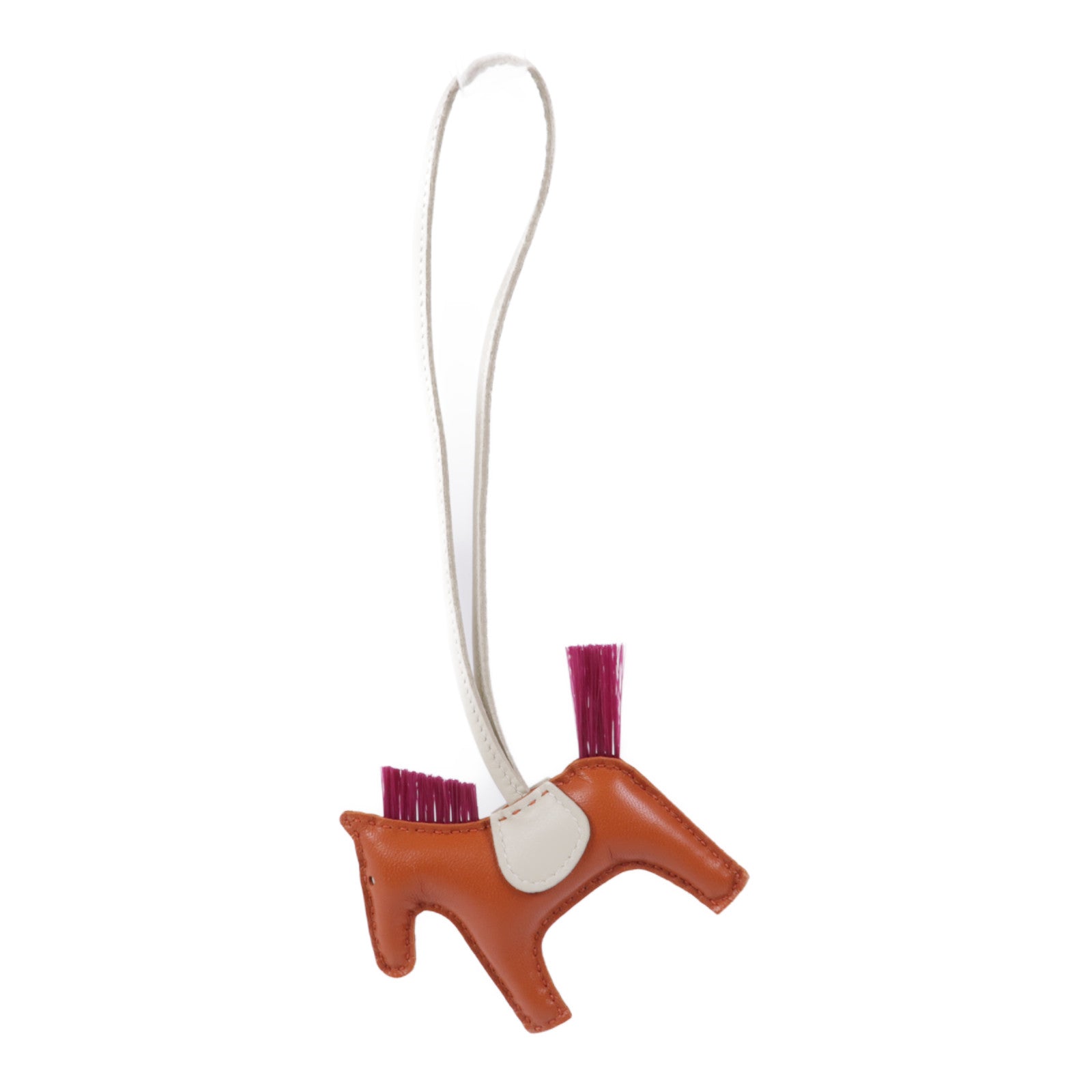 HERMES Milo皮革/馬鬃毛Rodeo PM GriGri掛飾Cornaline