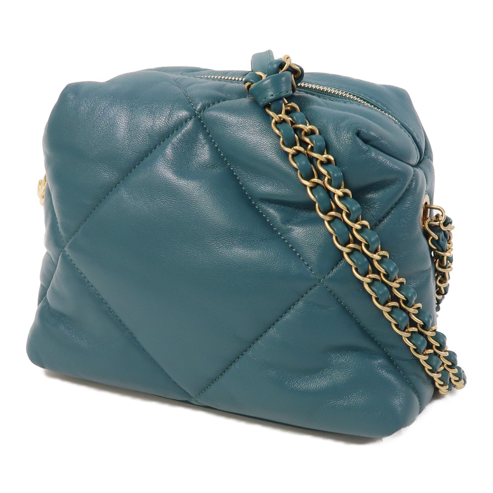 CHANEL 【激減優惠】菱格羊皮皮革Shoulder Bag金扣鏈帶肩背袋藍綠色