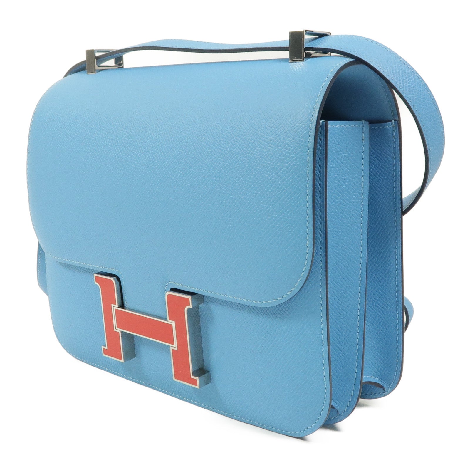 HERMES Epsom皮革Constance 24肩背袋Bleu Du Nord/Rouge de Coeur