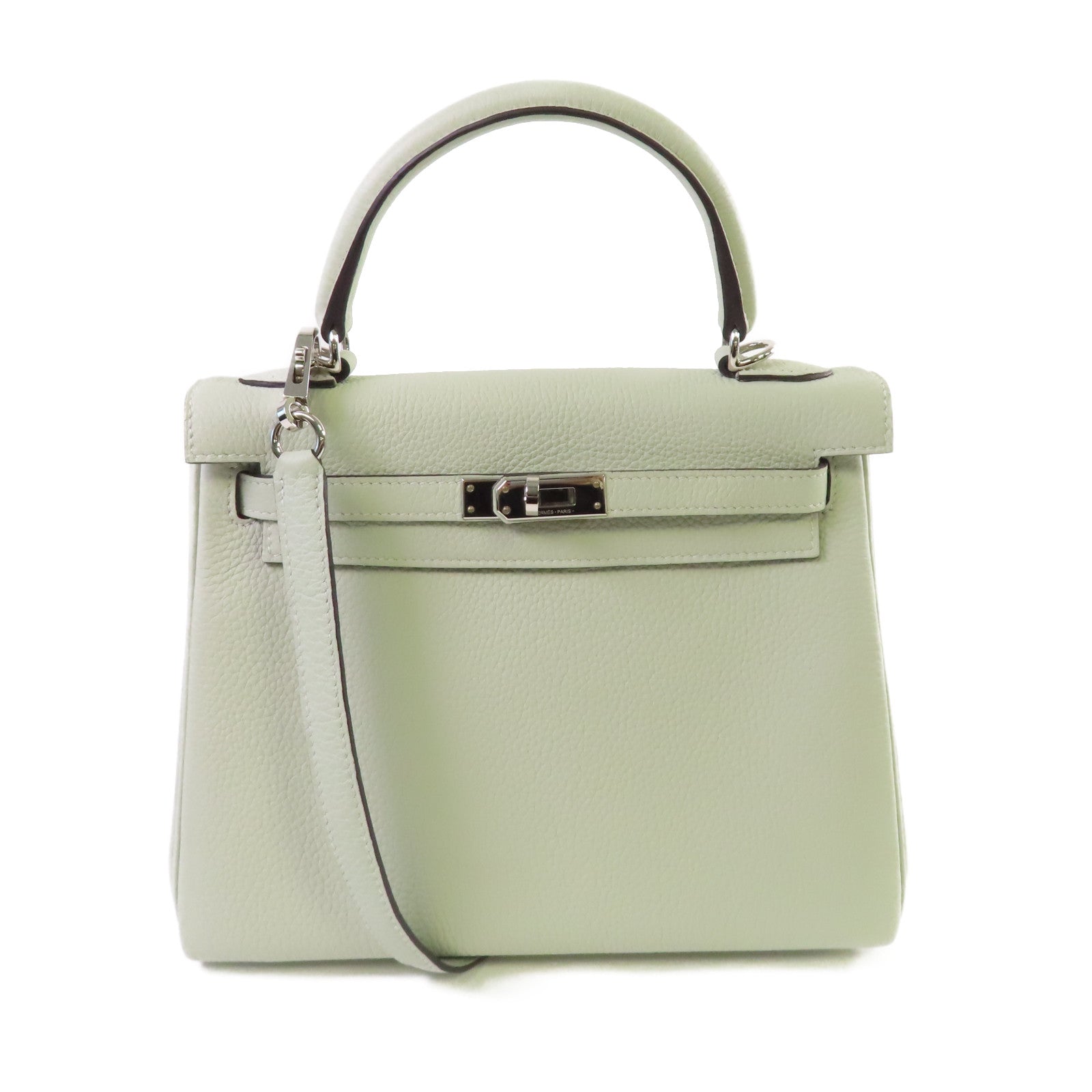 HERMES 【激減優惠】Togo皮革Kelly 25 2way Handbag銀扣手挽肩背兩用袋Gris Neve水晶灰色