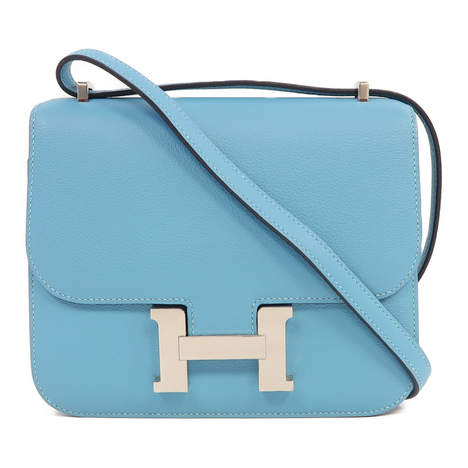 HERMES 【激減優惠】Evercolor皮革Constance Mini銀扣肩背袋藍色