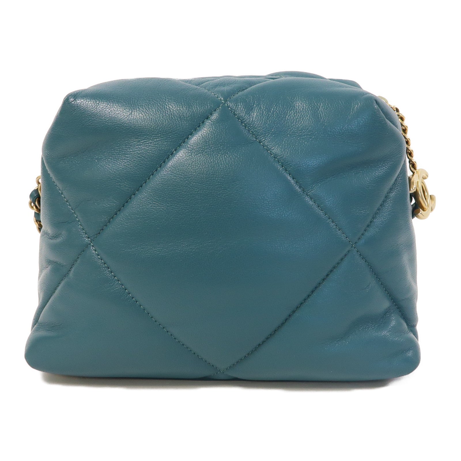 CHANEL 【激減優惠】菱格羊皮皮革Shoulder Bag金扣鏈帶肩背袋藍綠色