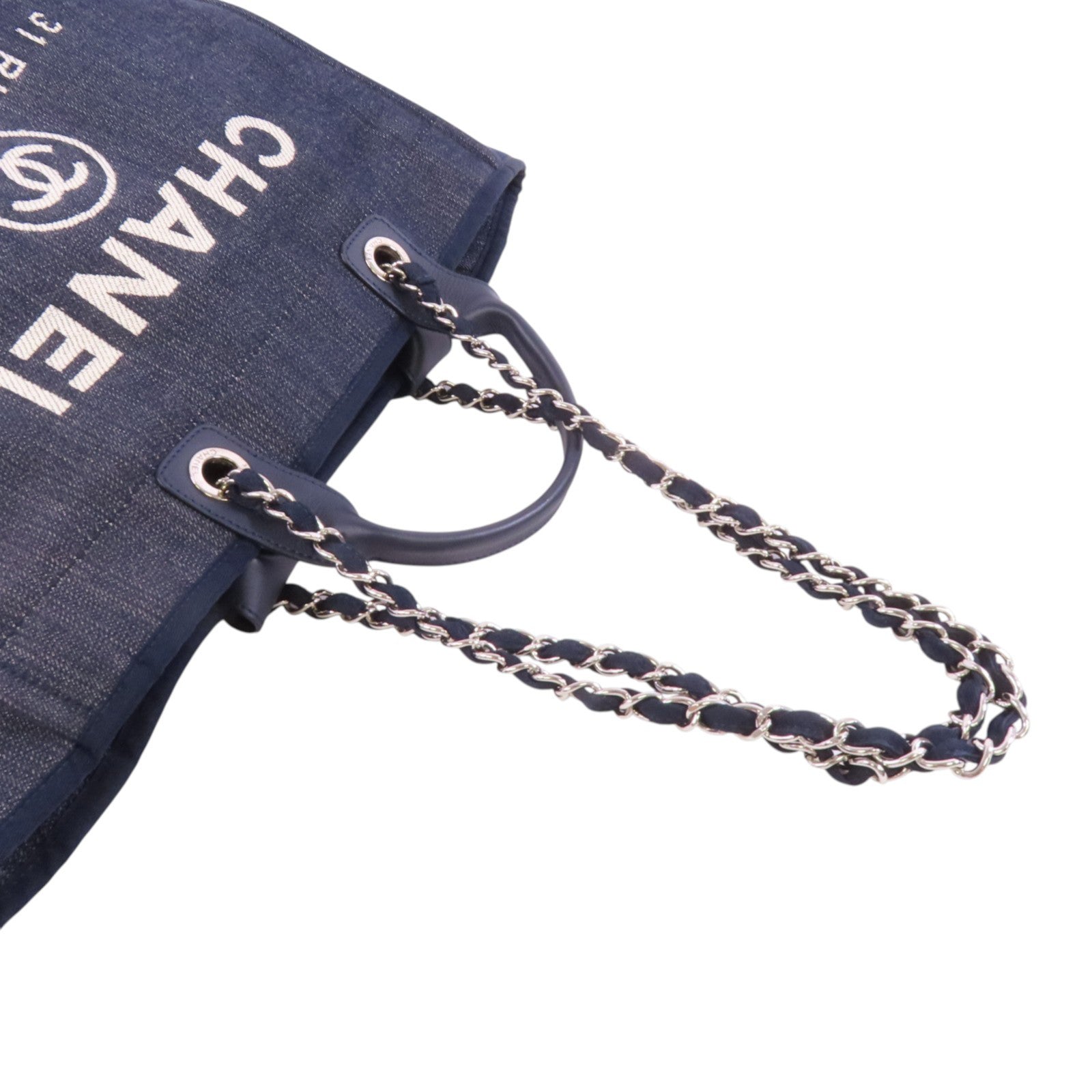 CHANEL 牛仔布Deauville Tote銀扣手挽肩背兩用袋