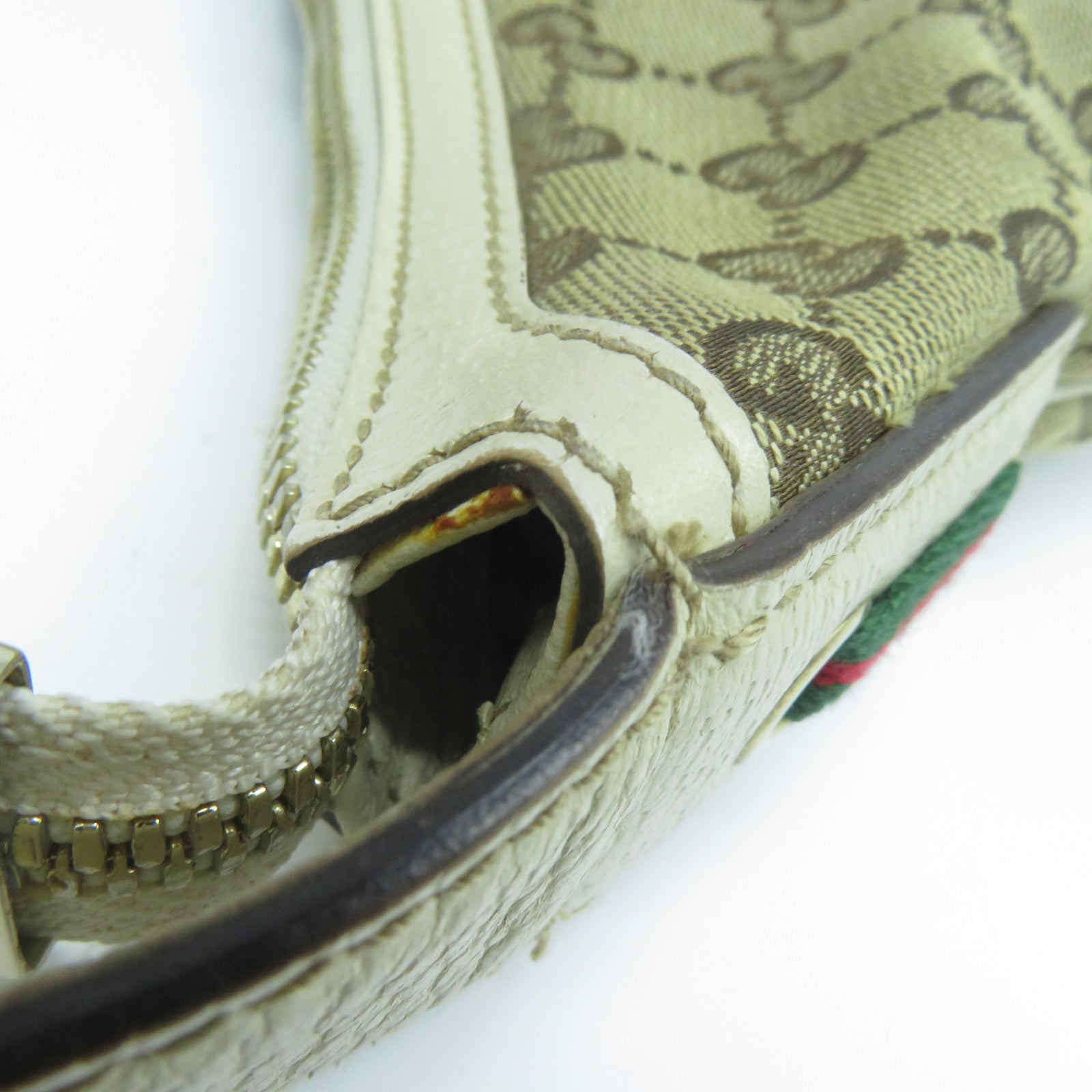 GUCCI 帆布/牛皮皮革Shoulder Bag金扣肩背袋啡色/白色