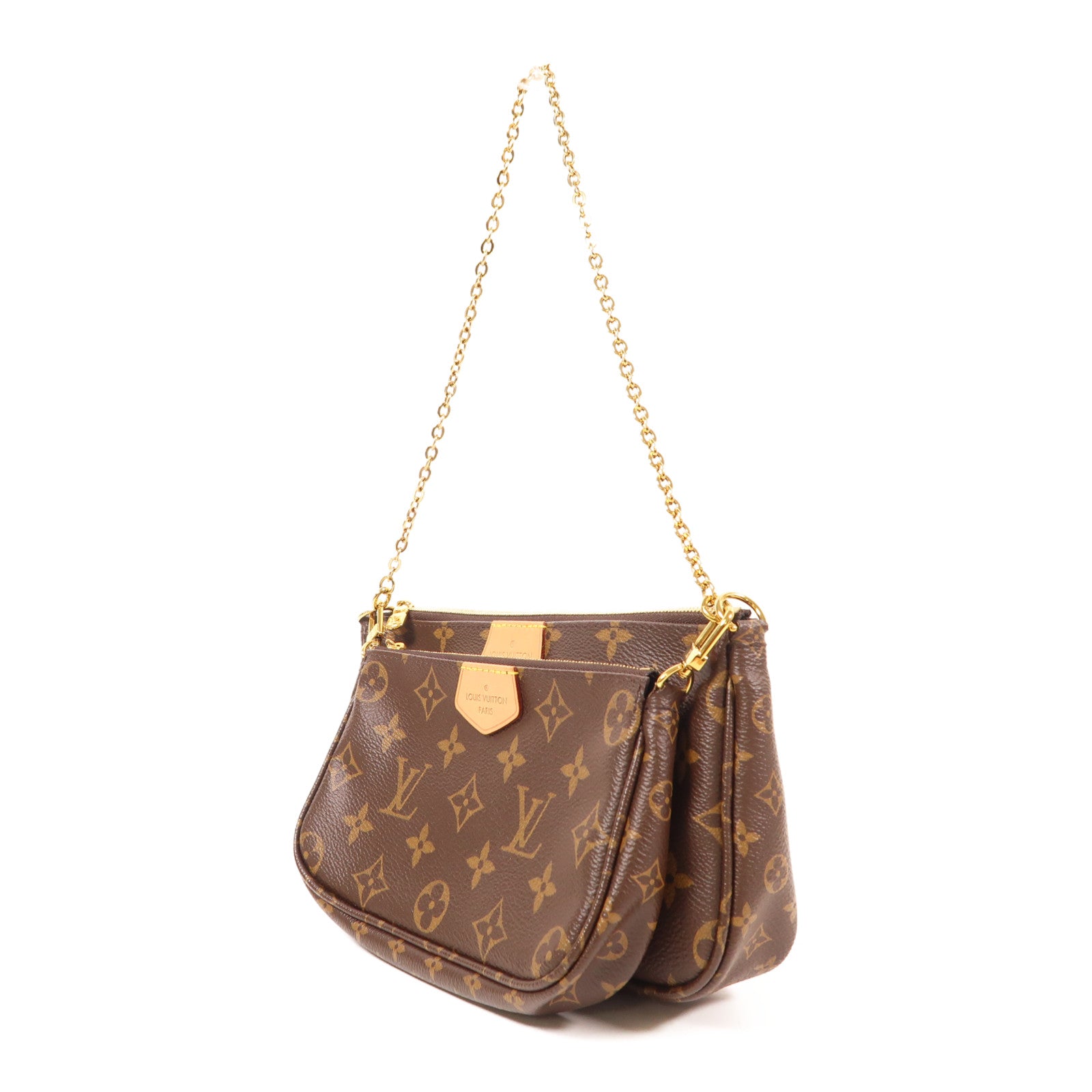 LOUIS VUITTON Monogram Multi Pochette Accessoires金扣肩背袋棕色