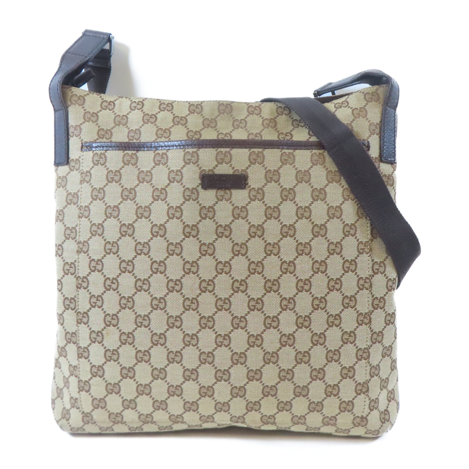 GUCCI 帆布Messenger Bag銀扣肩背袋啡色