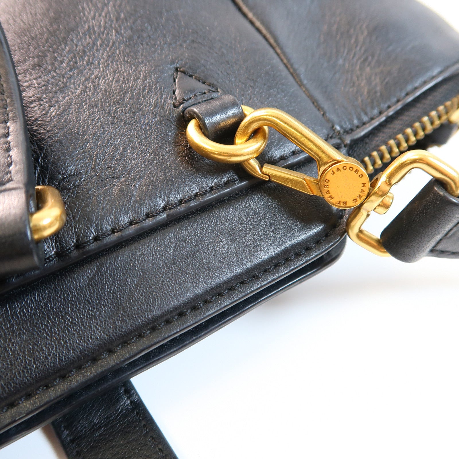 MARC BY MARC JACOBS 【激減優惠】牛皮皮革2 Way Bag金扣肩背袋黑色