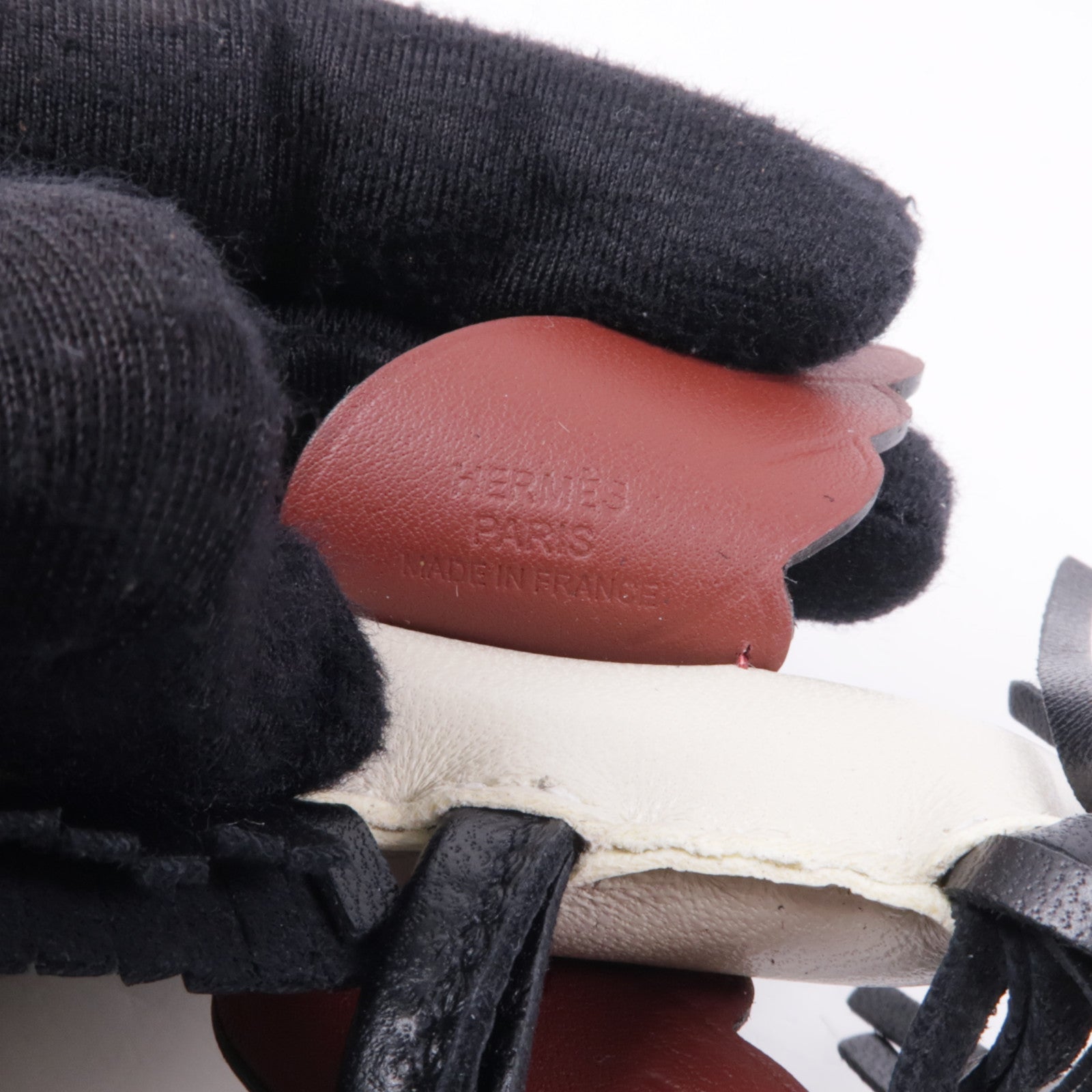 HERMES Milo皮革/Swift皮革Rodeo Pegase PM掛飾Craie/Noir/Rouge H