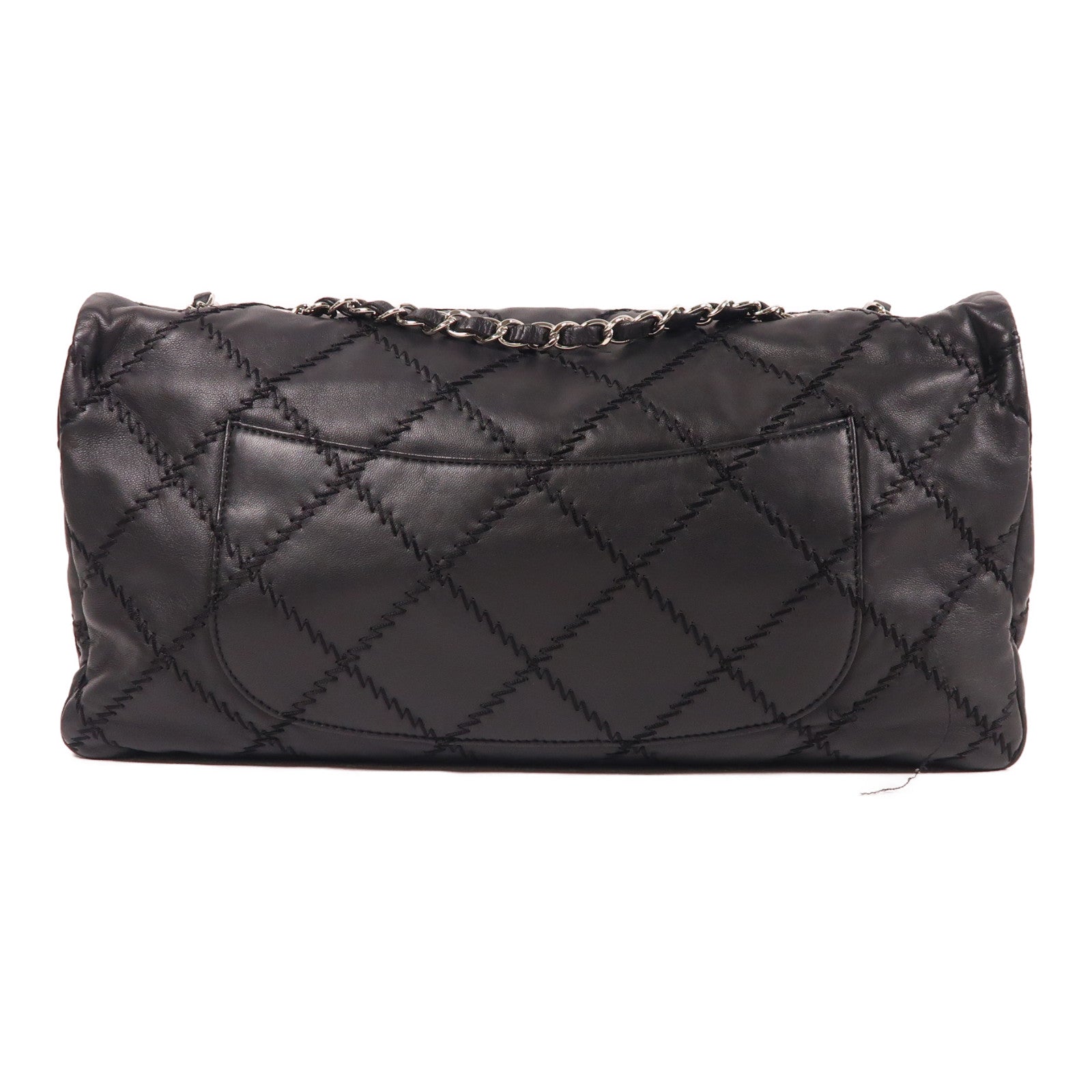 CHANEL 皮革Chain Shoulder銀扣鏈帶肩背袋黑色