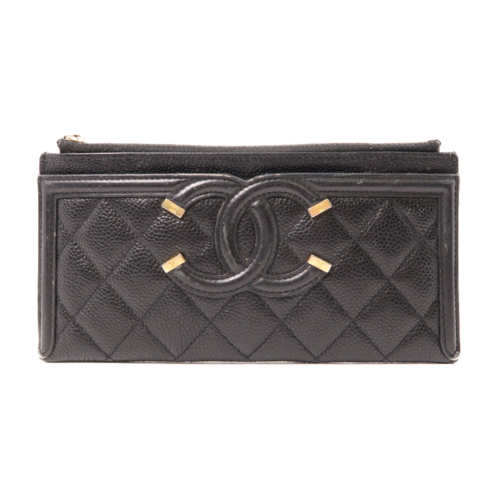 CHANEL 牛皮皮革Long Wallet金扣長錢包
