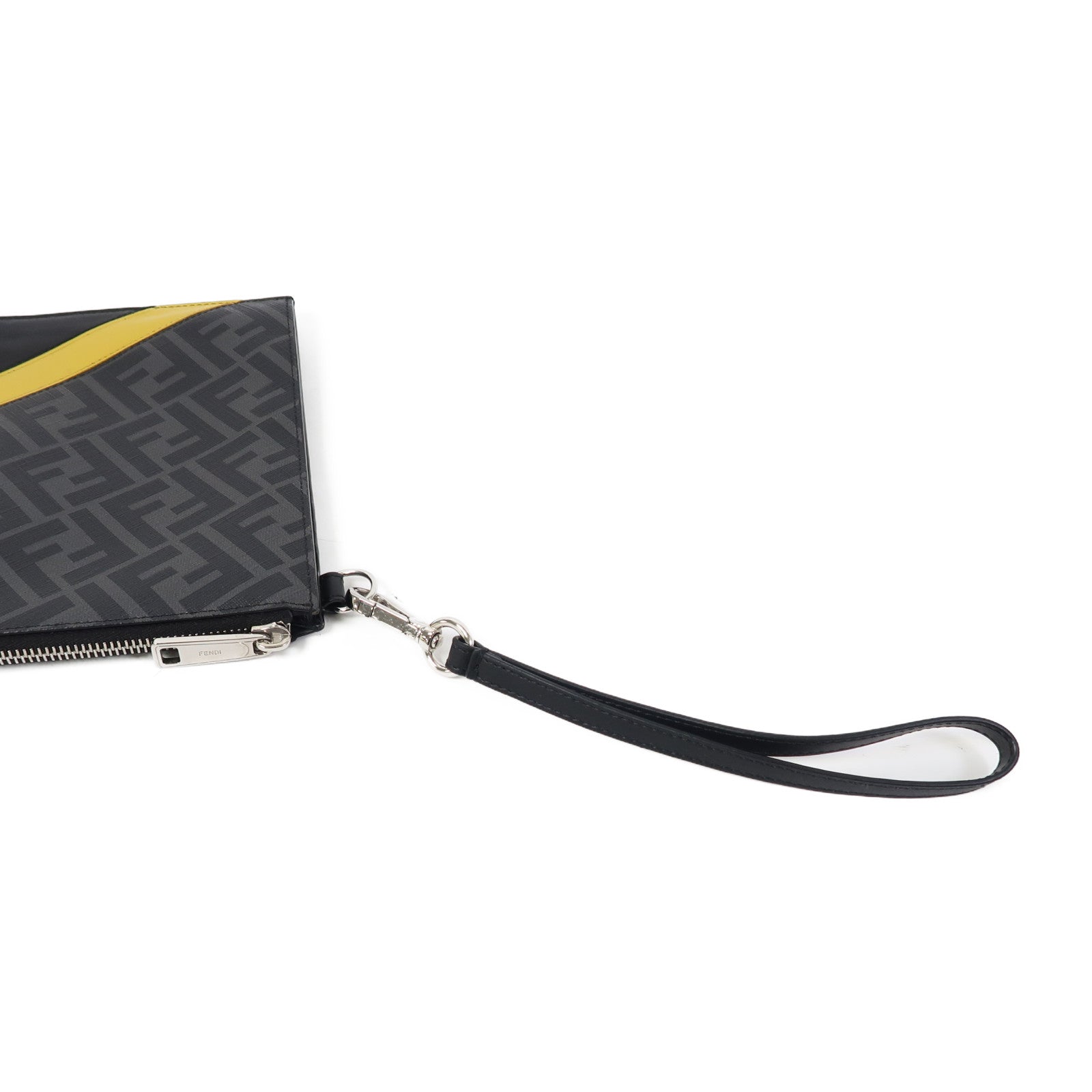 FENDI 塗層帆布/皮革Diagonal Flat Pouch銀扣手拿包黑色/黃色