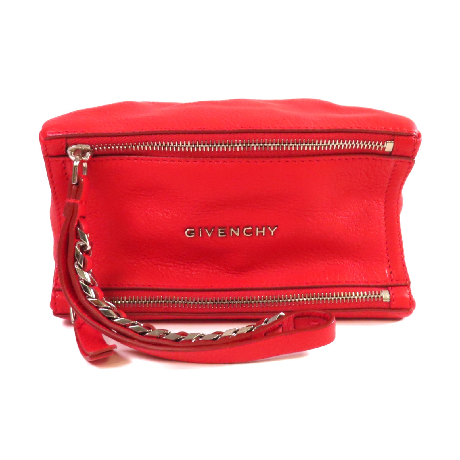 GIVENCHY 皮革Pandora Pouch with Handle銀扣手挽袋紅色